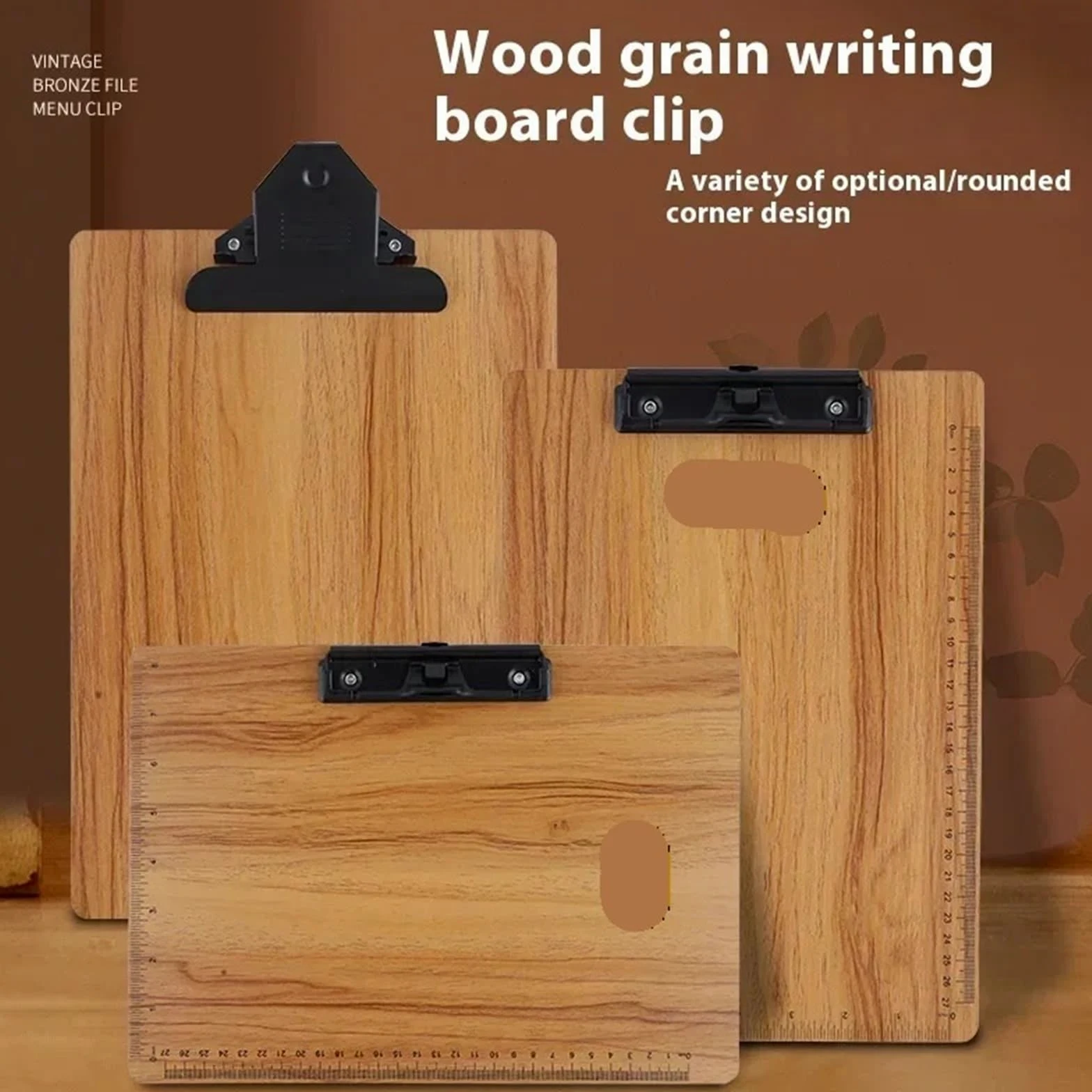 Porta-appunti in legno Appunti Grana del legno A4 Clip for scheda di file Scheda scrittura for studenti in fibra dura ispessita Penna inseribile Stecca for Copia for riunioni(22x31.5cmA4-H)