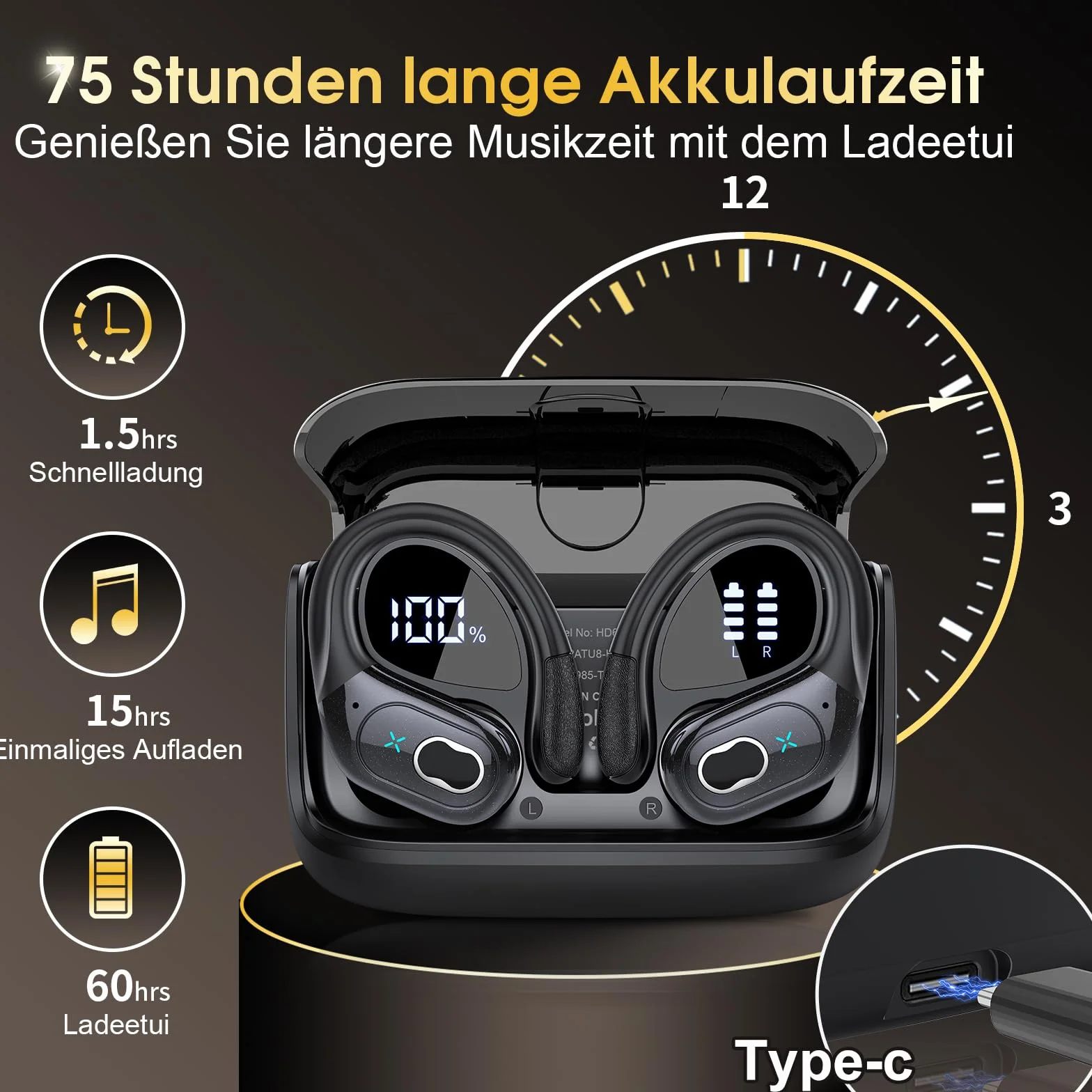 AI Cuffie Traduzione, 3 in 1 Bluetooth 5.4 Auricolari Traduzione con 164 Lingue/6 Modalità di Traduzion, 75 Ore Cuffie Traduttori Istantanei con APP, Auricolare bluetooth per Viaggi/Affari, Nero