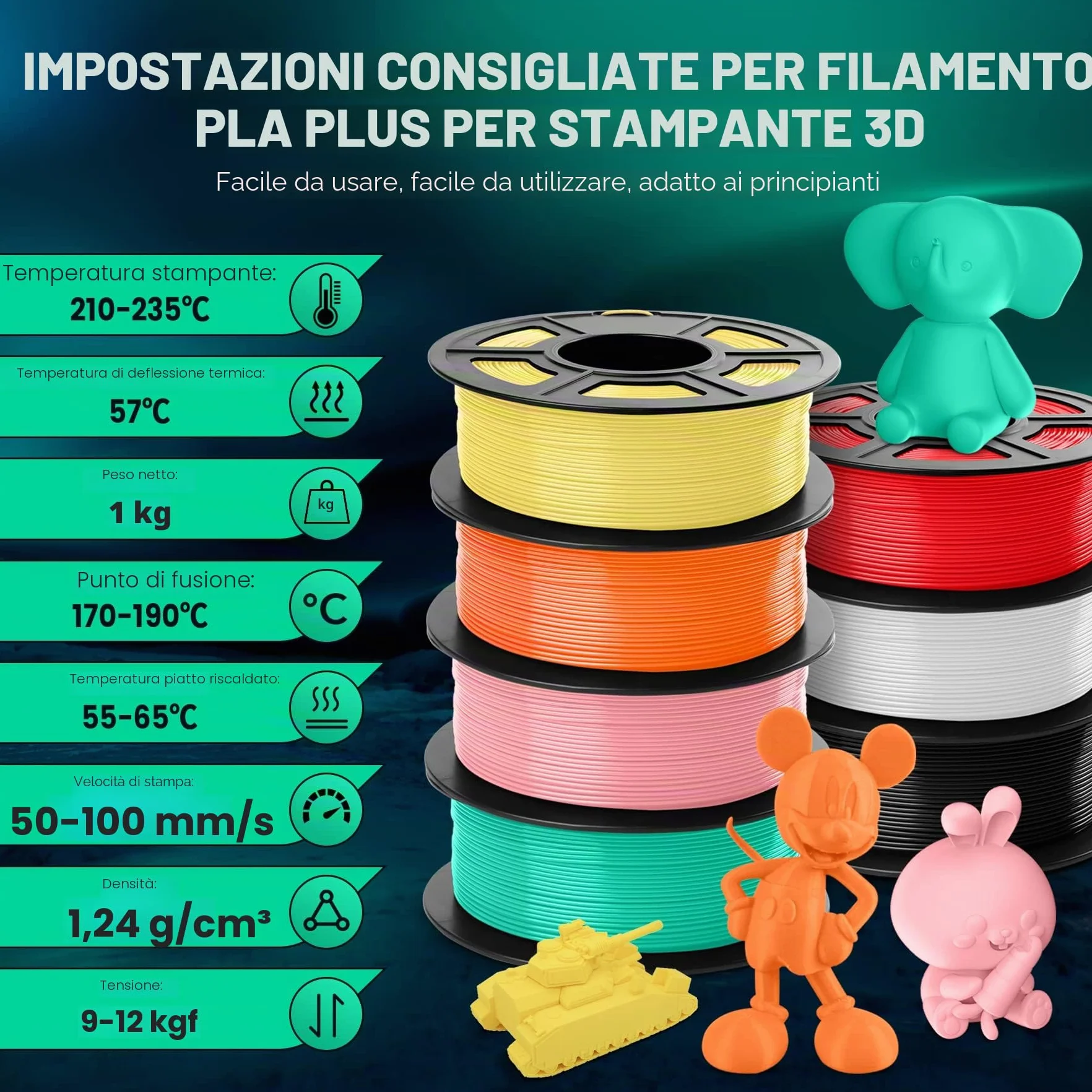 SUNLU PLA+ Filamento 1,75mm 1KG Bianco per Stampante 3D FDM Alta Resistenza