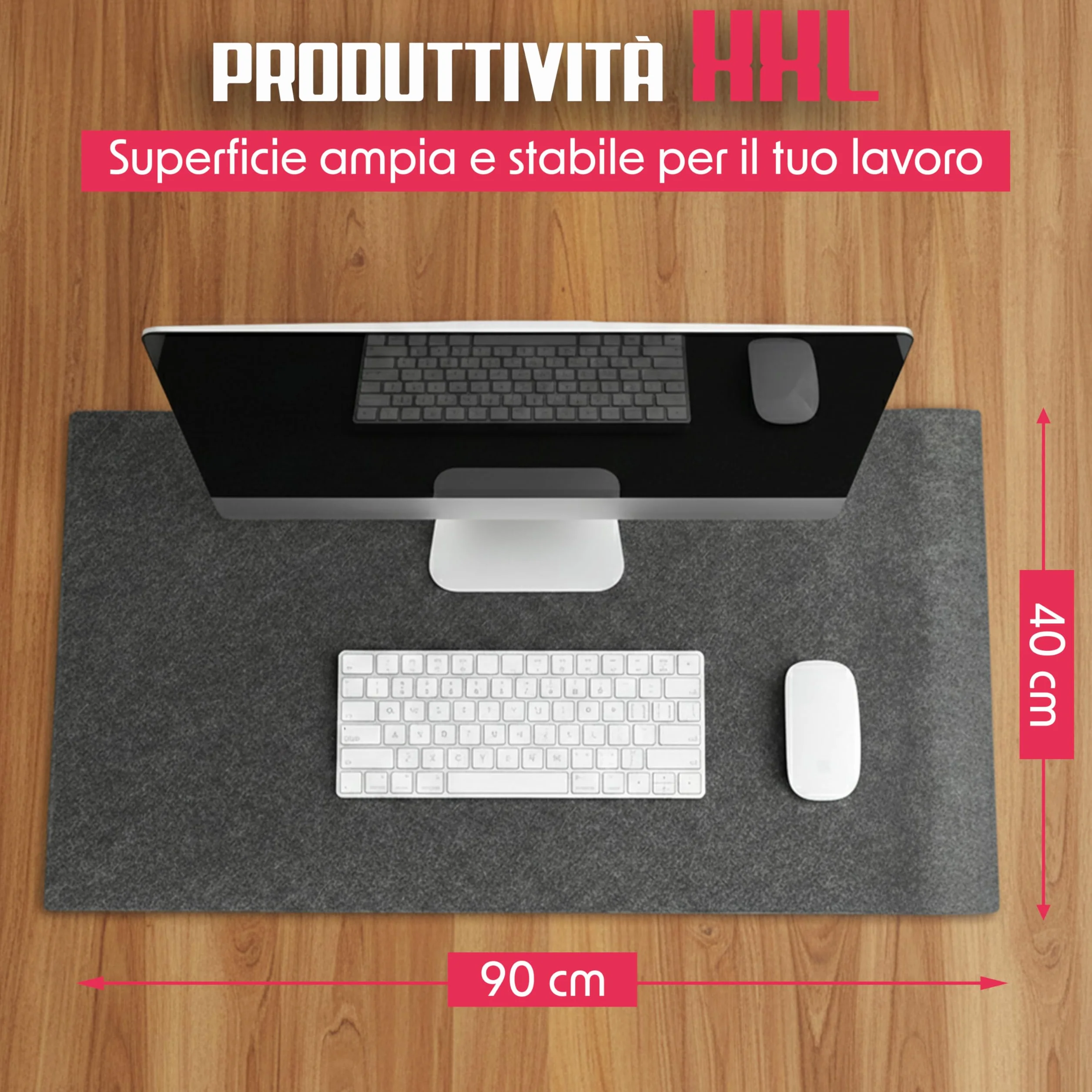 Tappetino Scrivania Extra Large in Feltro 90x40, Mouse Pad Gaming Antiscivolo per Tastiera e Mouse