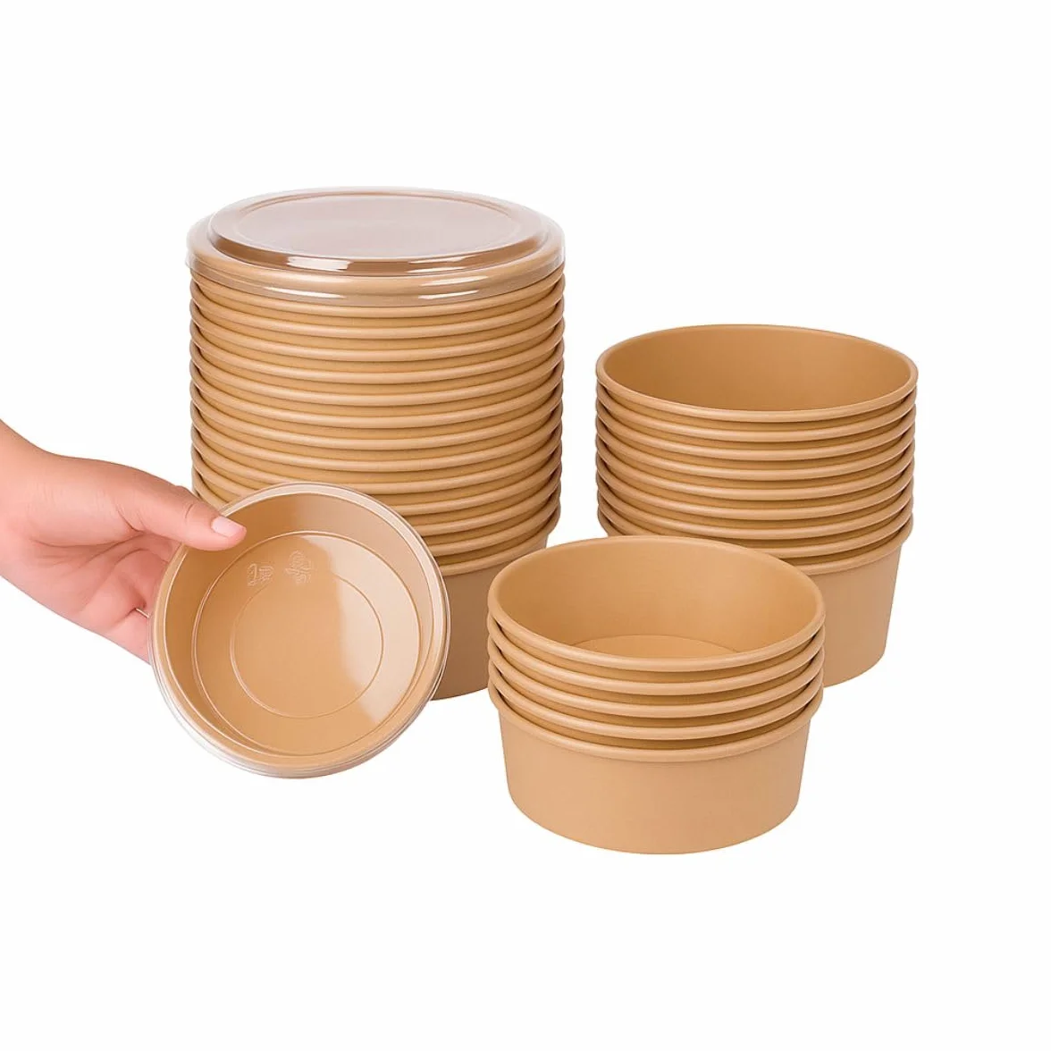 200 Bowl Poke 750 ml con Coperchi - Cartone Rivestimento PLA - Resistenti a Cibi Umidi e Unti