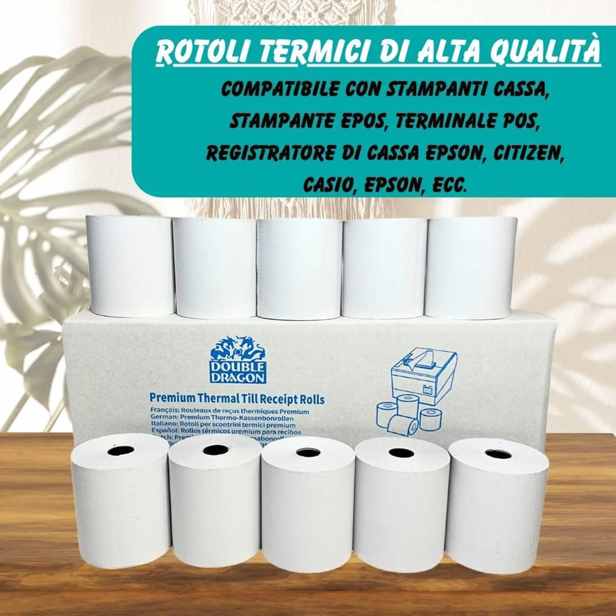 Double Dragon Rotolo di Carta Termica Premium 80 x 80 mm per Stampante EPOS, Terminale POS, Registratore di Cassa [Confezione da 10]