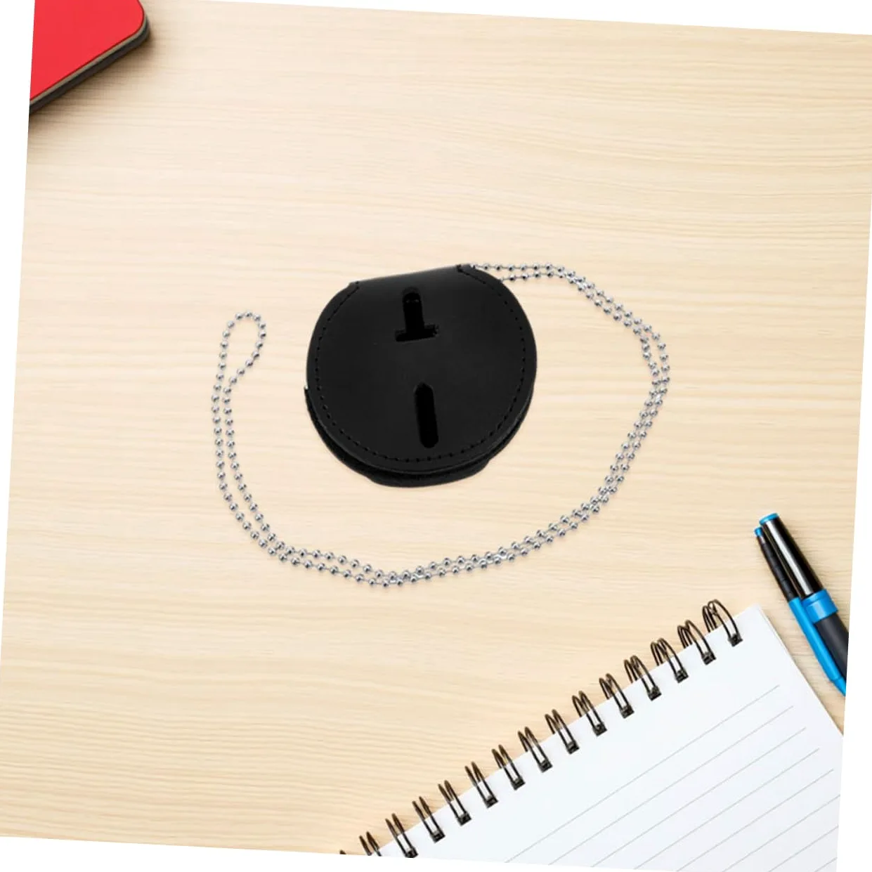 Porta Badge Circolare 7 Pezzi in Pu con Clip e Catena | Lega di Alluminio, Cordino da Collo Incluso, Nero, Uso Quotidiano e Eventi