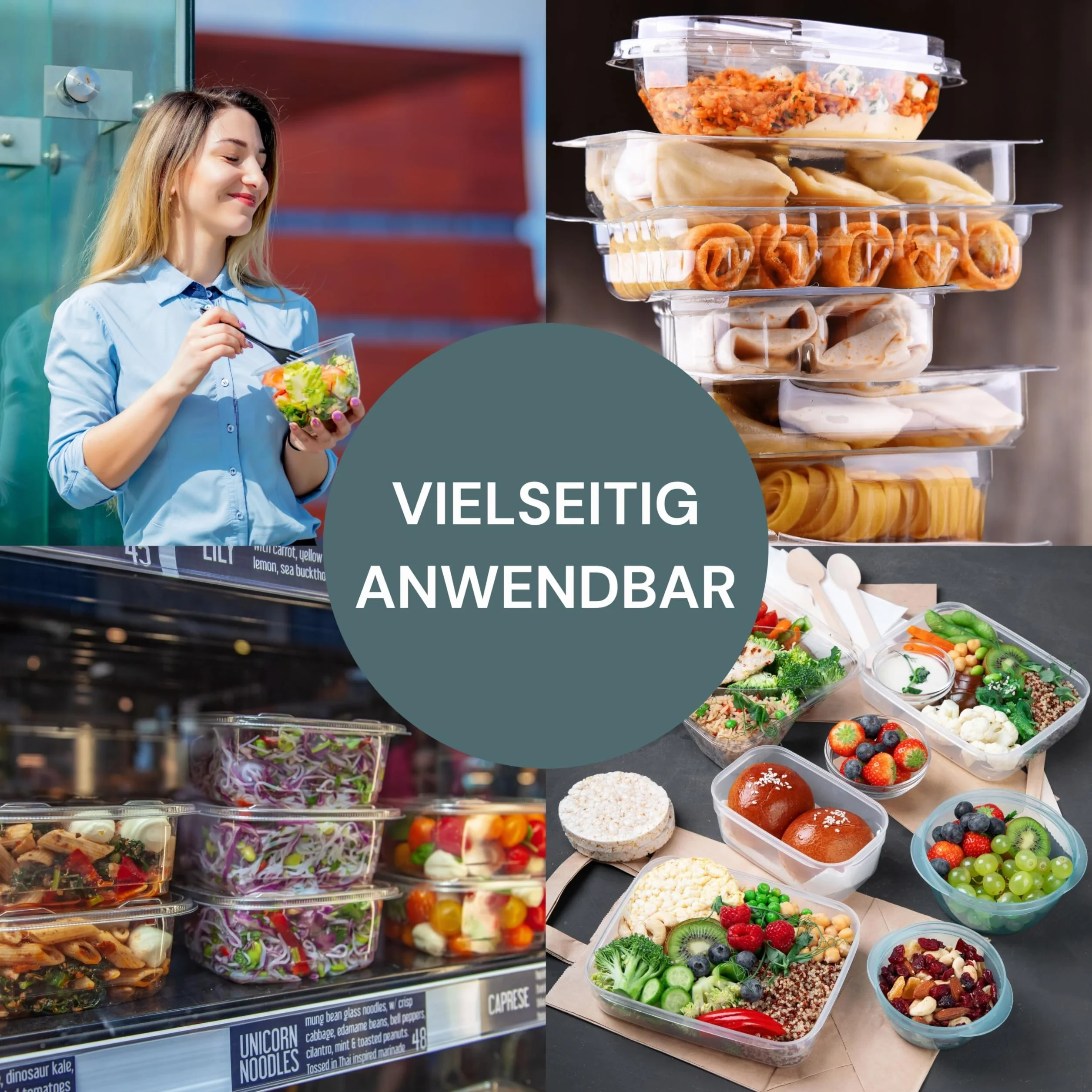 Tazza per alimenti rettangolare 500 ml con coperchio – Contenitore in polipropilene per insalata, snack e take-away