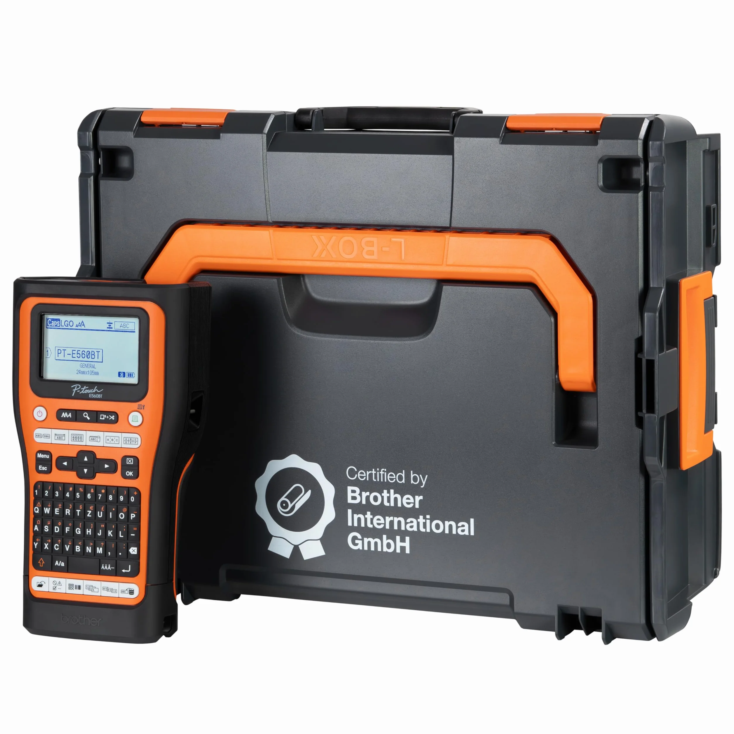 PT-E560BT e Brother L-BOXX 136 con inserto in gommapiuma, certificato da Brother International GmbH