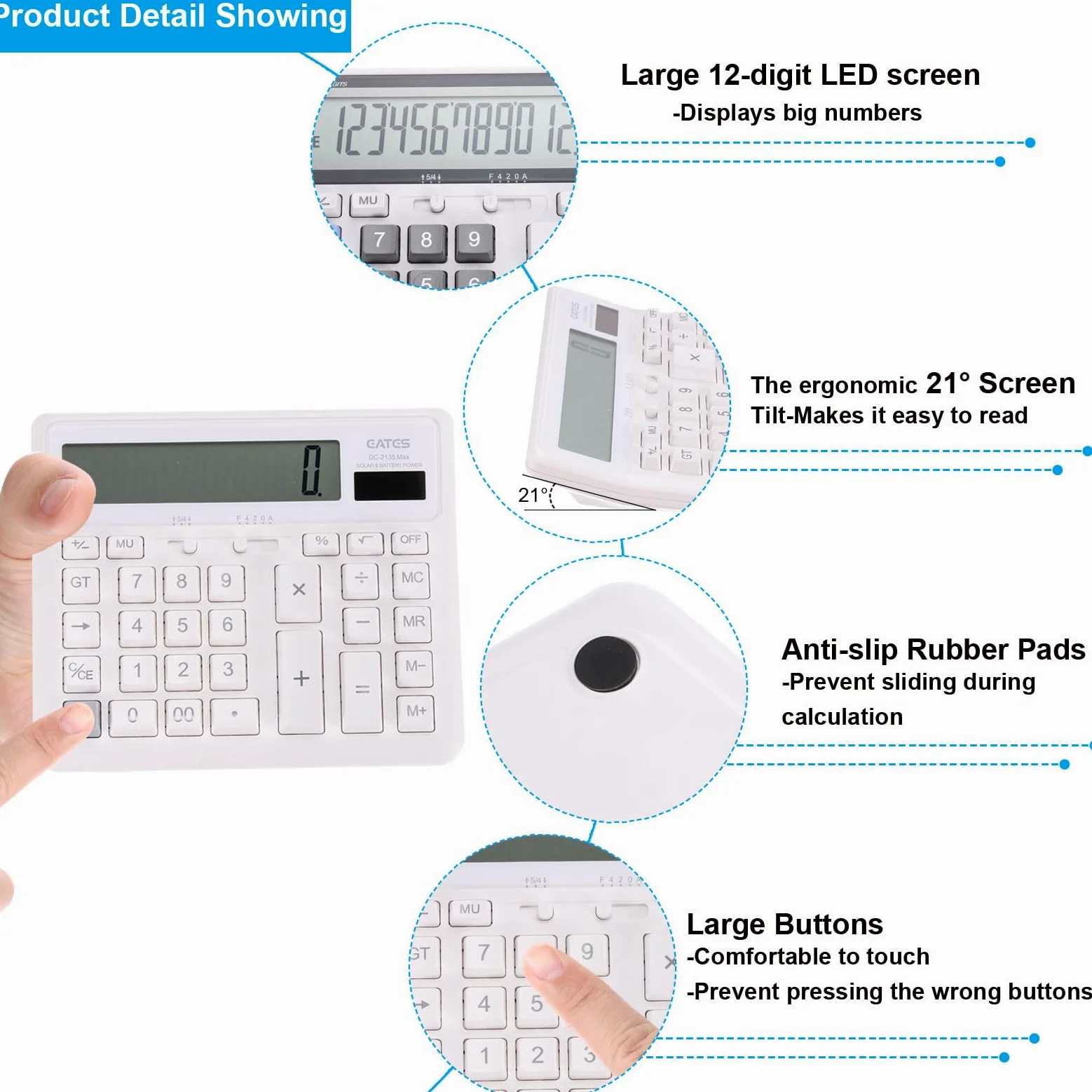 PATIKIL Calcolatrice da tavolo, a batteria solare, doppia alimentazione, con display a LED a 12 cifre, funzione standard, elettronica, con tasti grandi, calcolatrice per casa, ufficio, scrivania,