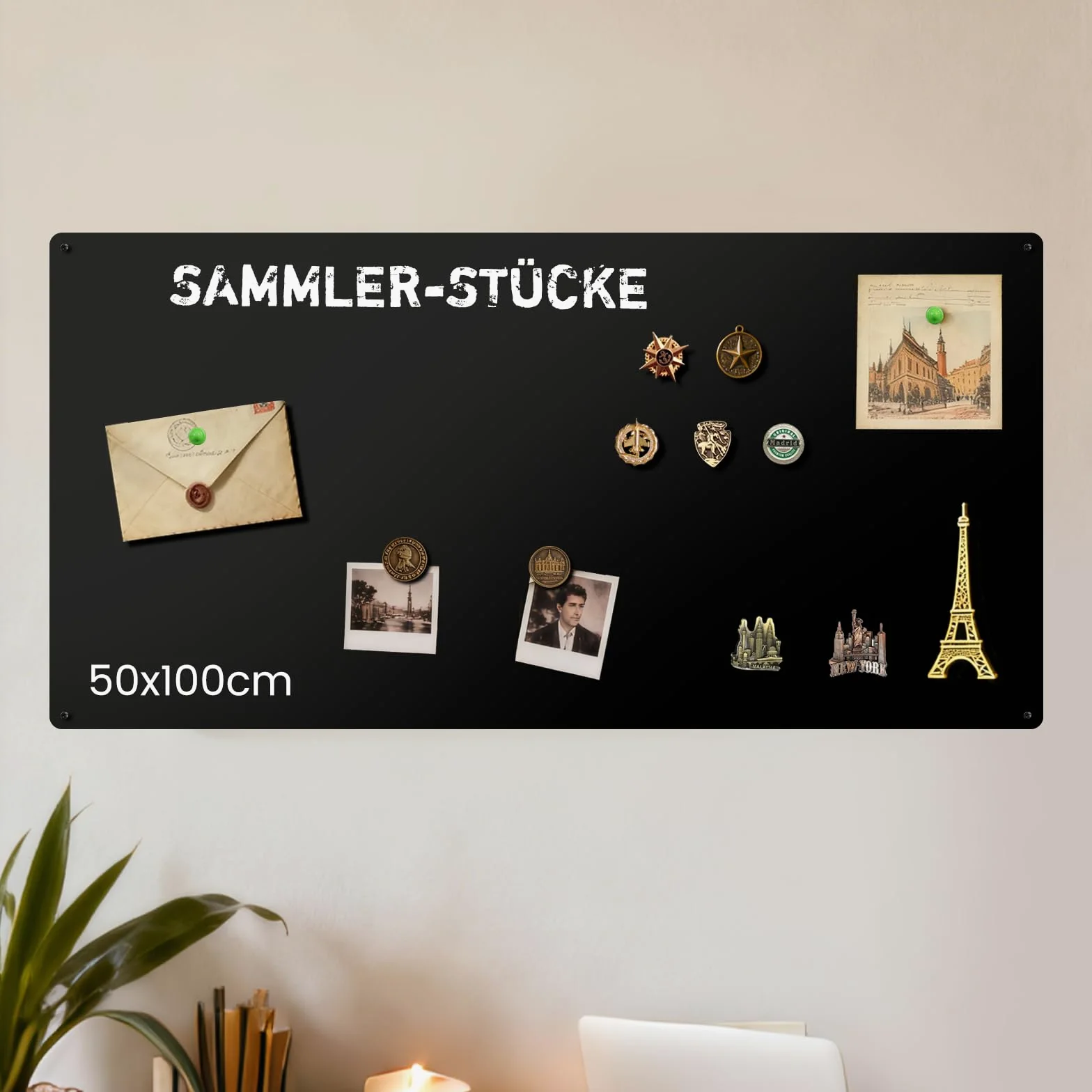 Lavagna Magnetica da Parete 50x100cm: Bacheca per Calamite da Viaggio e Ricette in Cucina Display Creativo per Casa Ufficio e Scuola - Nero