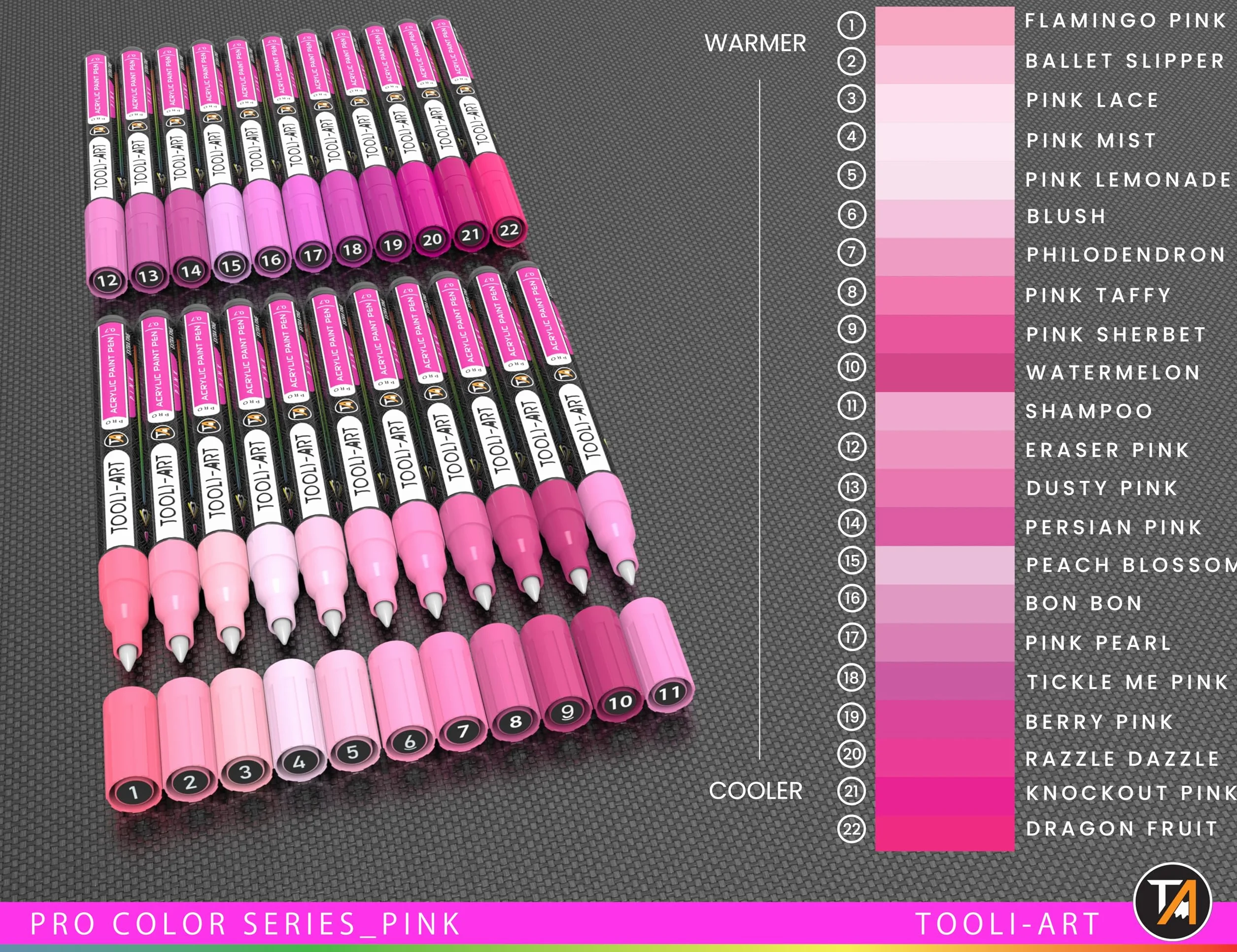 Marcatori Pro Penne per Pittura Acrilica 22 Tonalità Rosa Punta Extra Fine 0,7 mm