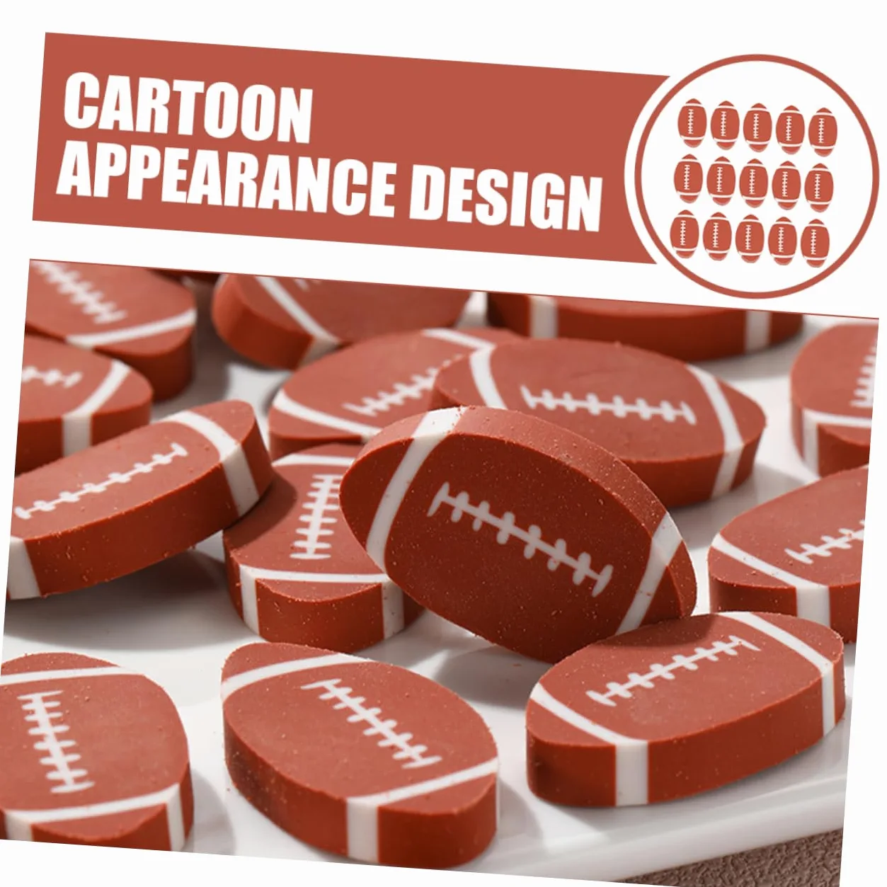 100 Pezzi Gomme da Cancellare per Matita Design a Rugby Marrone Tpr, per Festa Scuola Decor e Rimozione di Scritte su Giochi e Scaffali