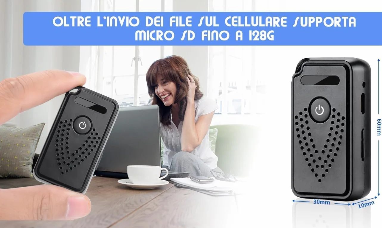Registratore Vocale Digitale Professionale con Controllo Remoto via Wi-Fi e Trasferimento File a Distanza su smartphone (King Guard F1)