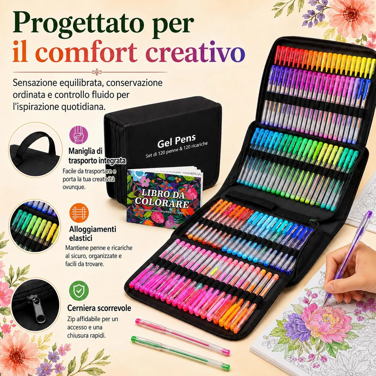 Gunsamg 240 Penne Gel per Adulti Colorate 120 Penne Glitter Colorate con 120 Ricariche Glitter per Bambini Drawing, Artigianato, Colorazione