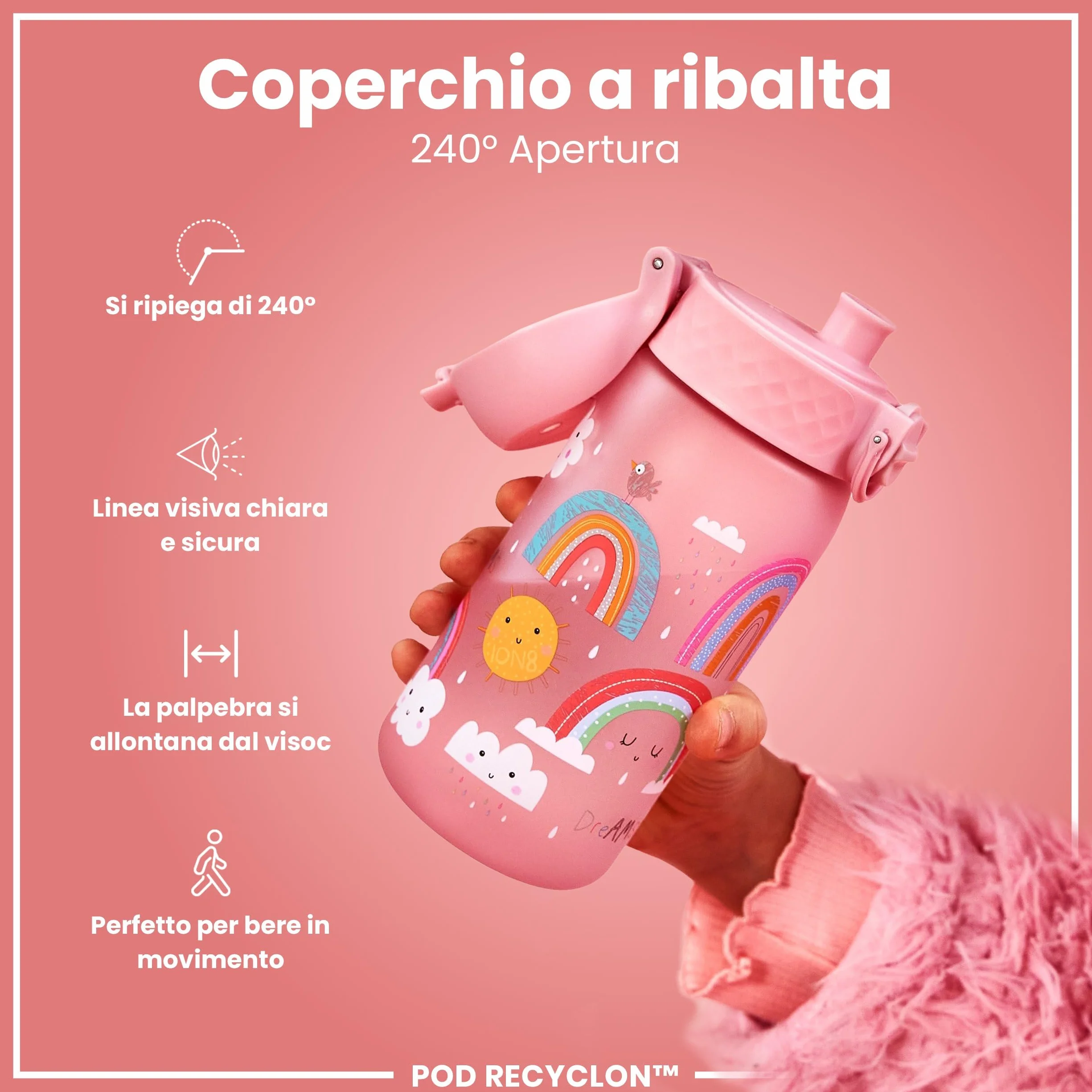 Ion8 Borraccia per Bambini 350ml a Prova di Perdite Senza BPA Lavabile in Lavastoviglie
