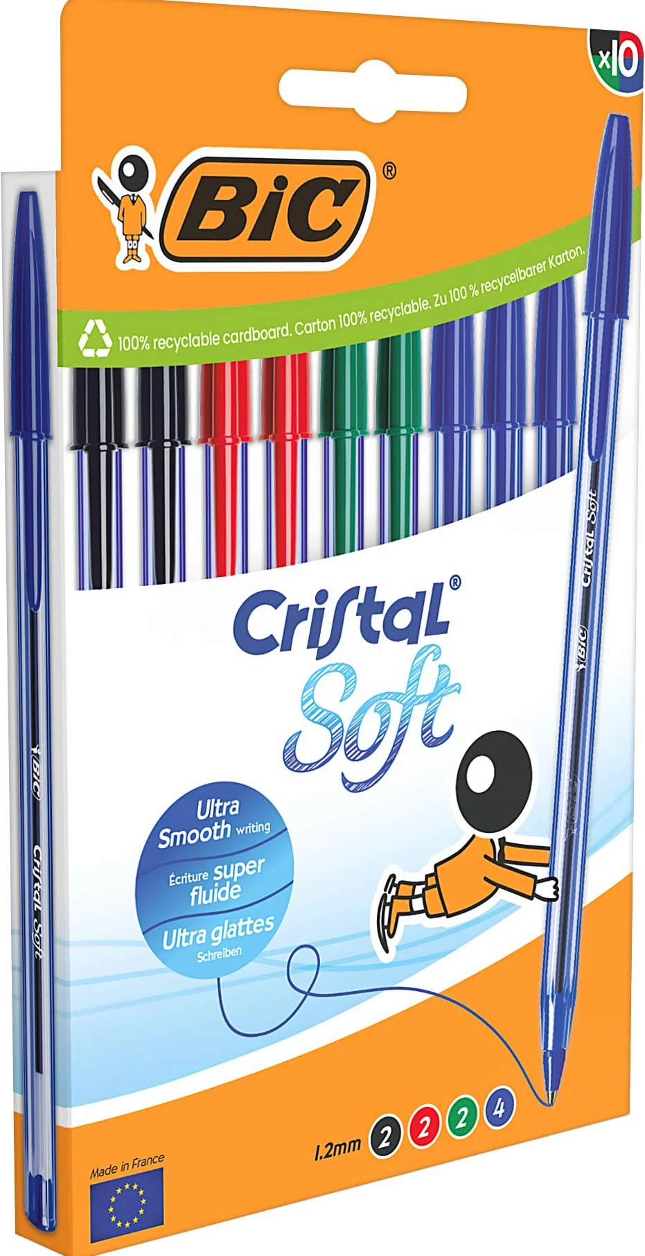 BIC Cristal Soft Penne a Sfera Punta Media 1,2 mm Inchiostro Softline Colori Assortiti Confezione da 10