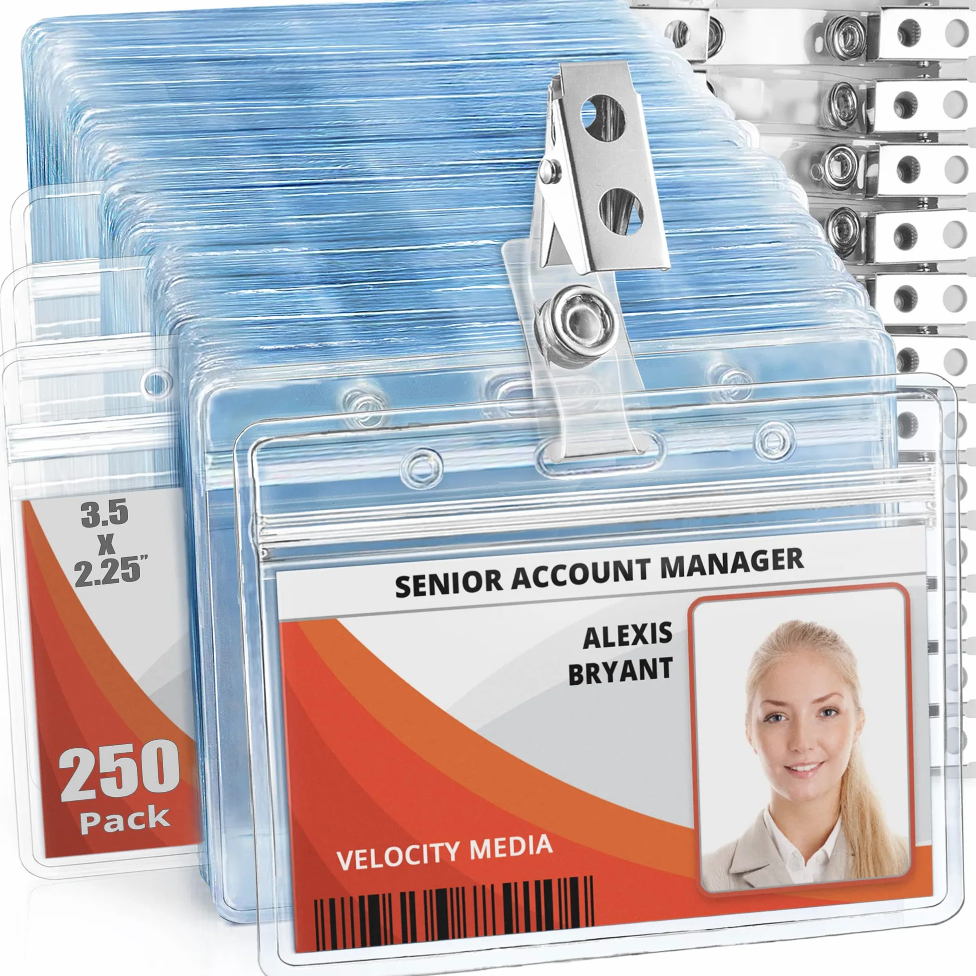 Mifflin plastica trasparente orizzontale nome tag badge e porta badge di metallo clip 250 Pack Clear