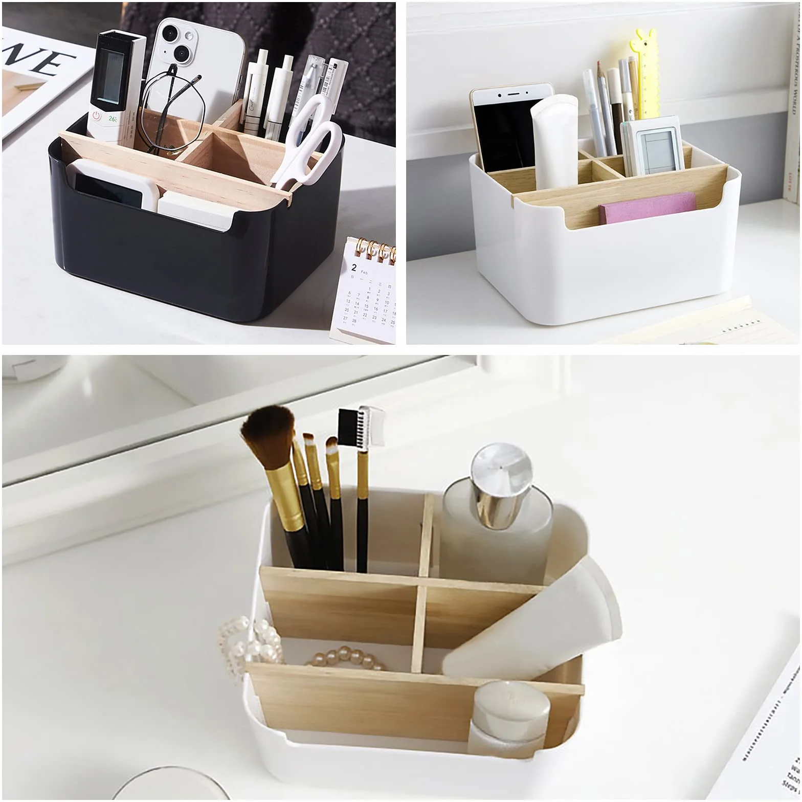 Seasboes Organizer da scrivania 5 scomparti in bambù nero
