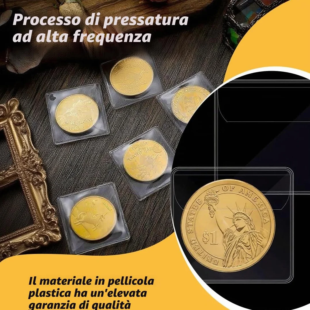 50 porta monete, sacchetto trasparente per la raccolta di monete, per monete, monete commemorative, piccoli oggetti di bigiotteria con monete