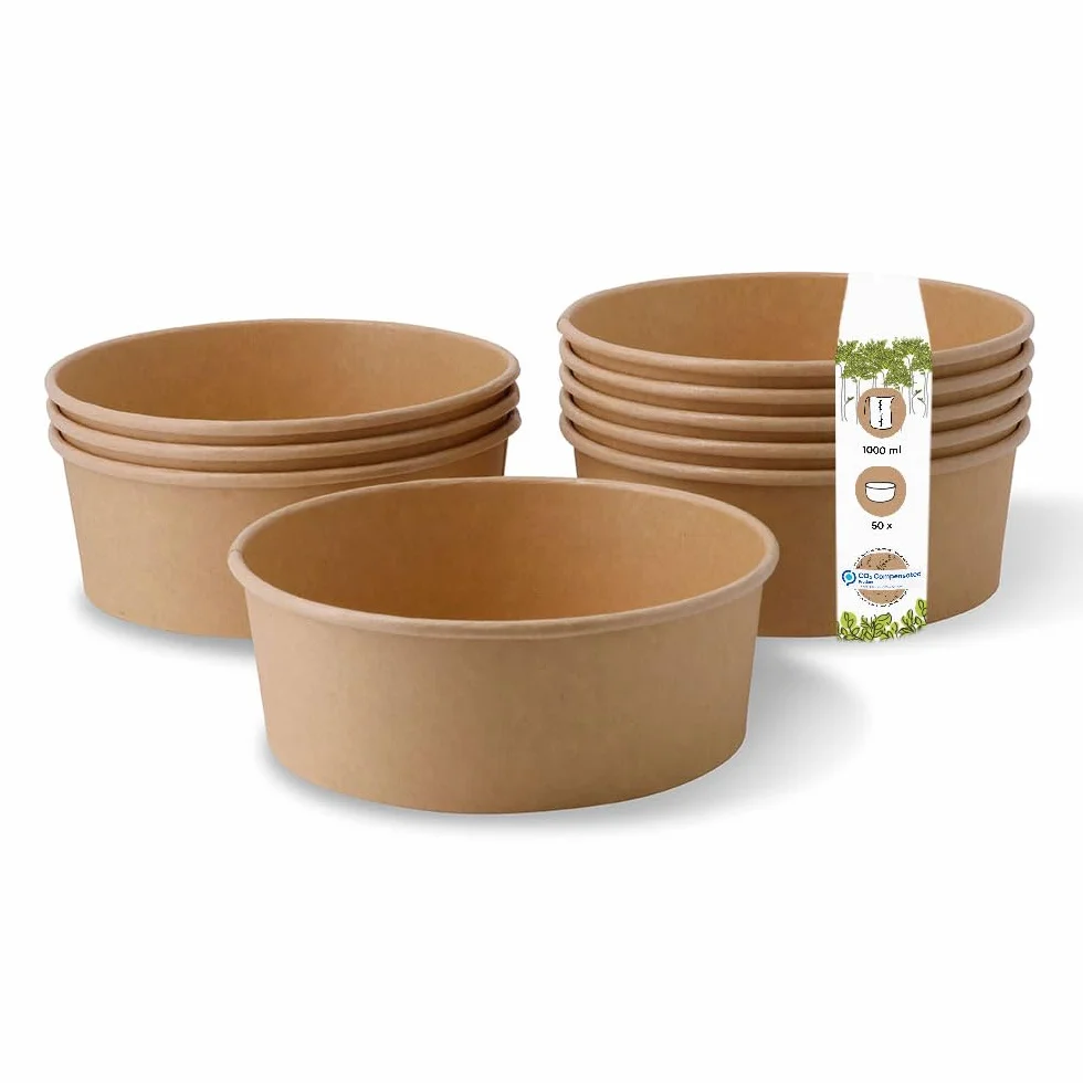 BIOZOYG Ciotola Insalata Monouso Ecologica 1000 ml Vaschetta Compostabile Cartone Kraft Rivestimento PLA 50 Scodelle