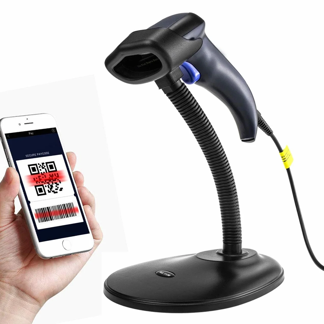 NETUM Lettore per codici a barre con supporto - 2D, QR, PDF417, lettore automatico e omnidirezionale, con cavo USB NT-W9