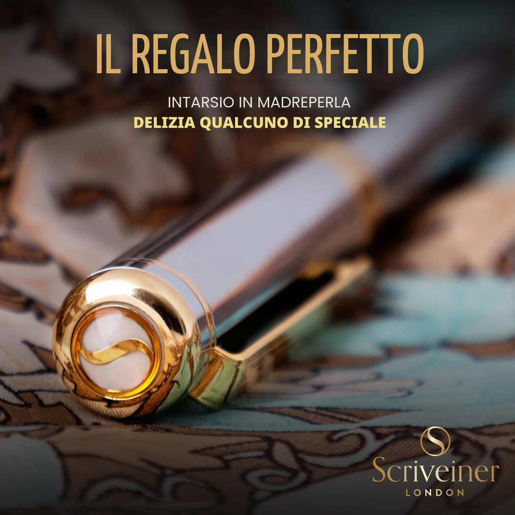 Scriveiner Penna stilografica qualità premium con finitura in Placcato in Vero Oro, Penninoi medio, argento cromato