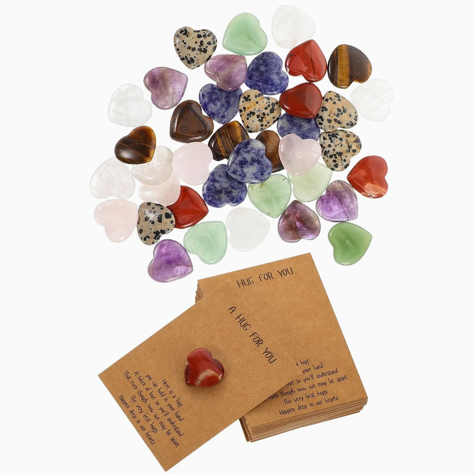Set da 40 Biglietti D’Auguri per la Festa degli Innamorati con Pietre Naturali a Forma di Cuore 2 CM Biglietti Regalo per Compleanno e Bomboniere Romantiche Decorazione per