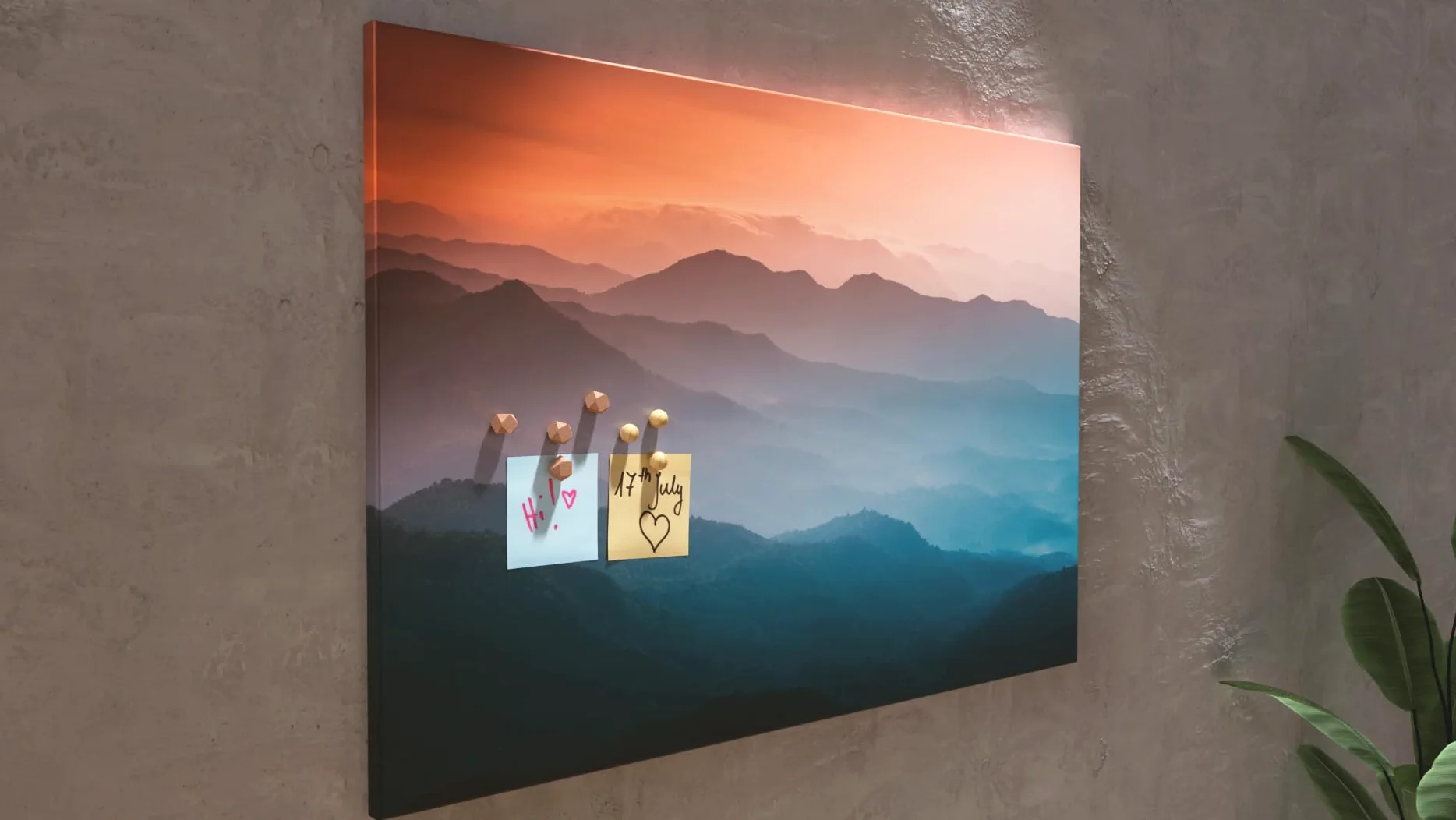 ALLboards Lavagna magnetica CANVASboards 90x60cm – Colline Nebbiose all’Alba, lastra adatta per tutti i tipi di calamite