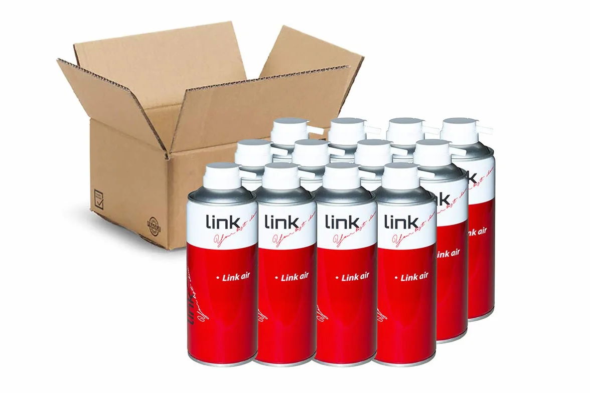 LINK Confezione Da 12 Bombolette Aria Compressa Da 400Ml. Con Cannuccia & Sp30 Bomboletta Air. Spray Aria Compressa Per La Pulizia Di Tastiere, Computer Ed Accessori