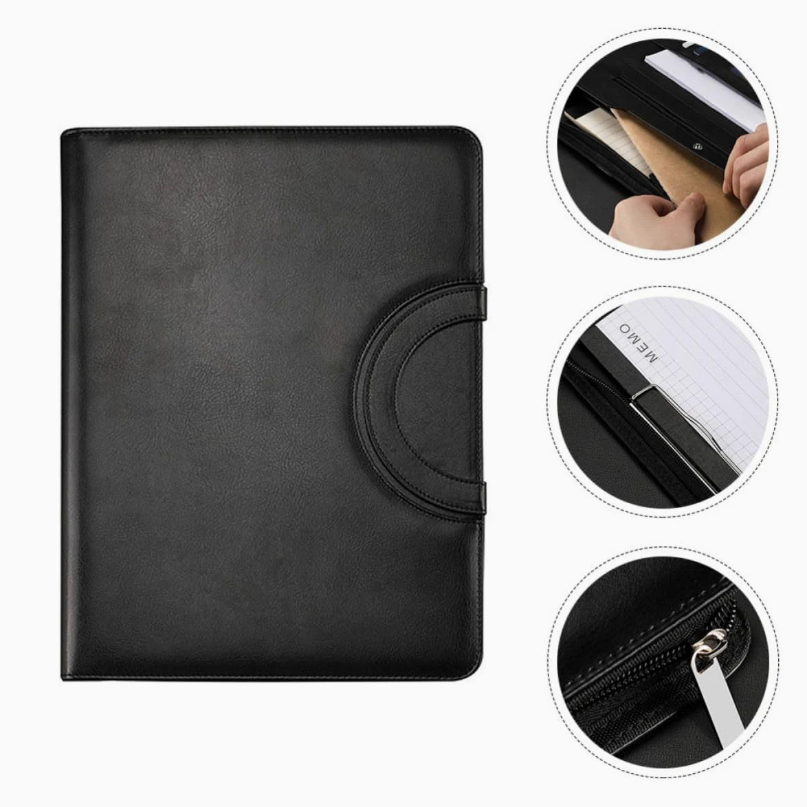 USHOBE Cartella Porta Documenti A4 con Zip e Manico in Pu Elegante e Leggera, con Scomparti per Ufficio e Protezione Contenuti, per Riunioni e Lavoro Professionale