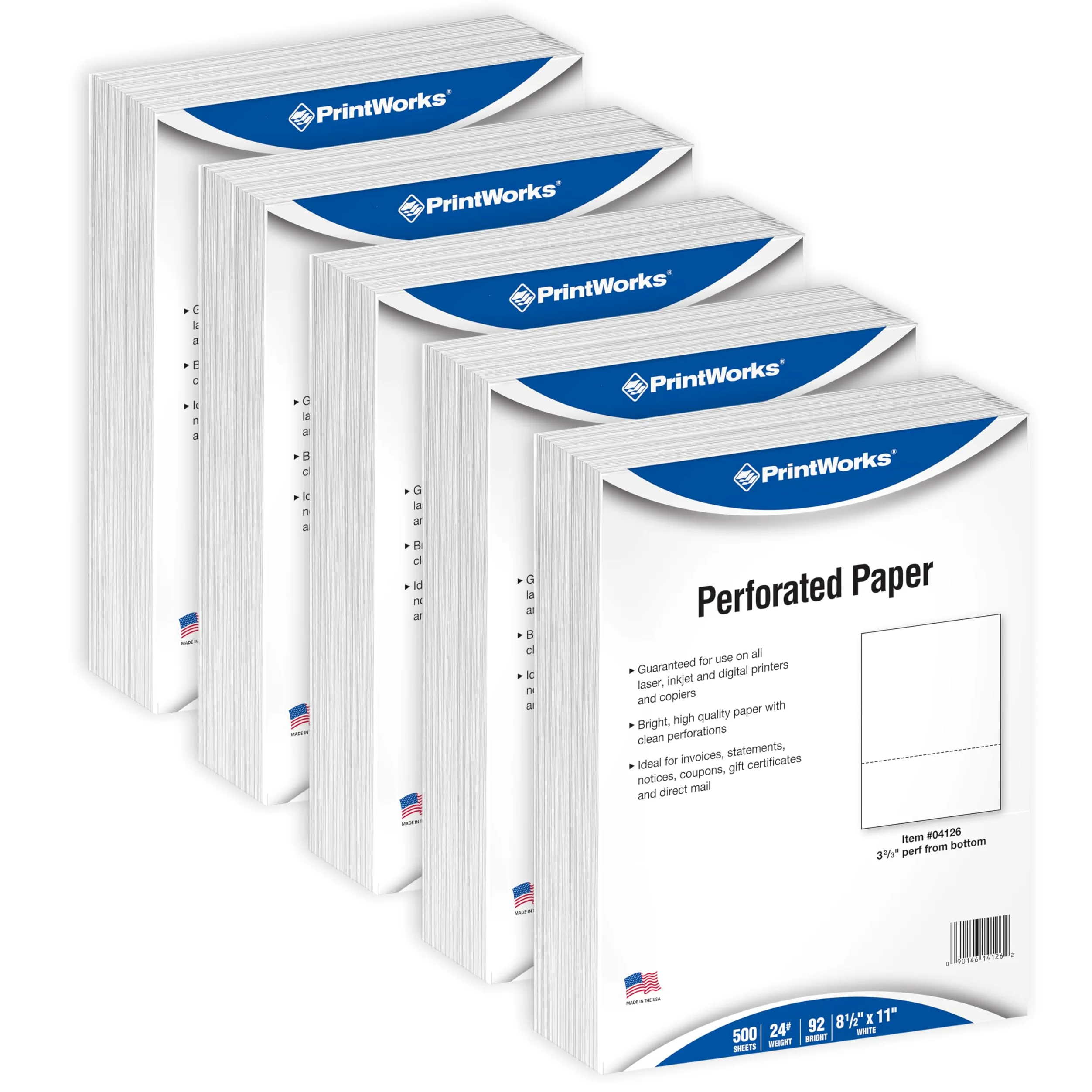 PrintWorks Carta professionale perforata orizzontale da 8,5 x 28 cm, perfetta per W-2, 1099 e uso dichiarativo, prodotta negli Stati Uniti, 2500 fogli, 10,9 kg, compatibile con stampanti, colore