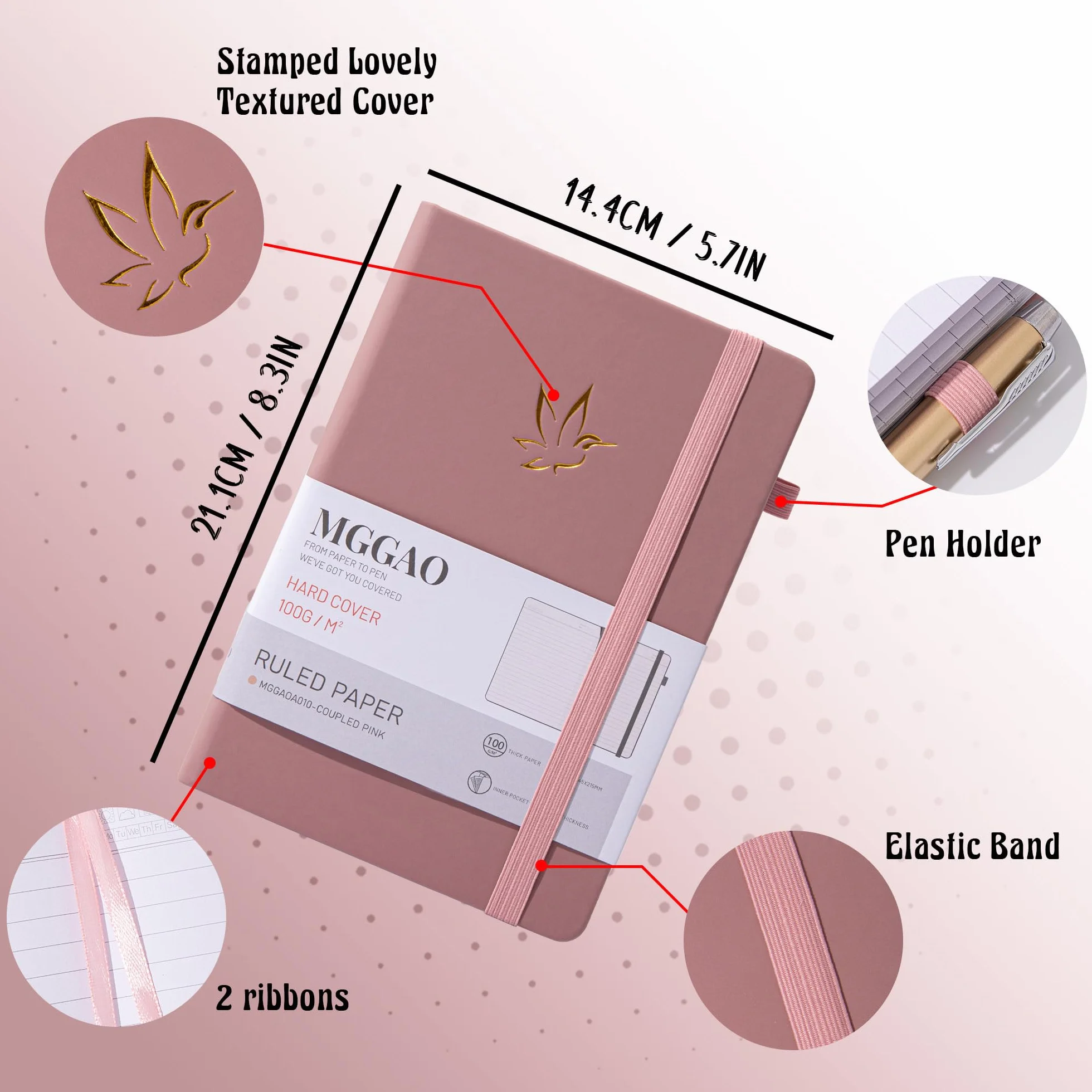 MGGAO Quaderno a Righe A5, 320 Pagine, Copertina Rigida, Carta 100 g/m²