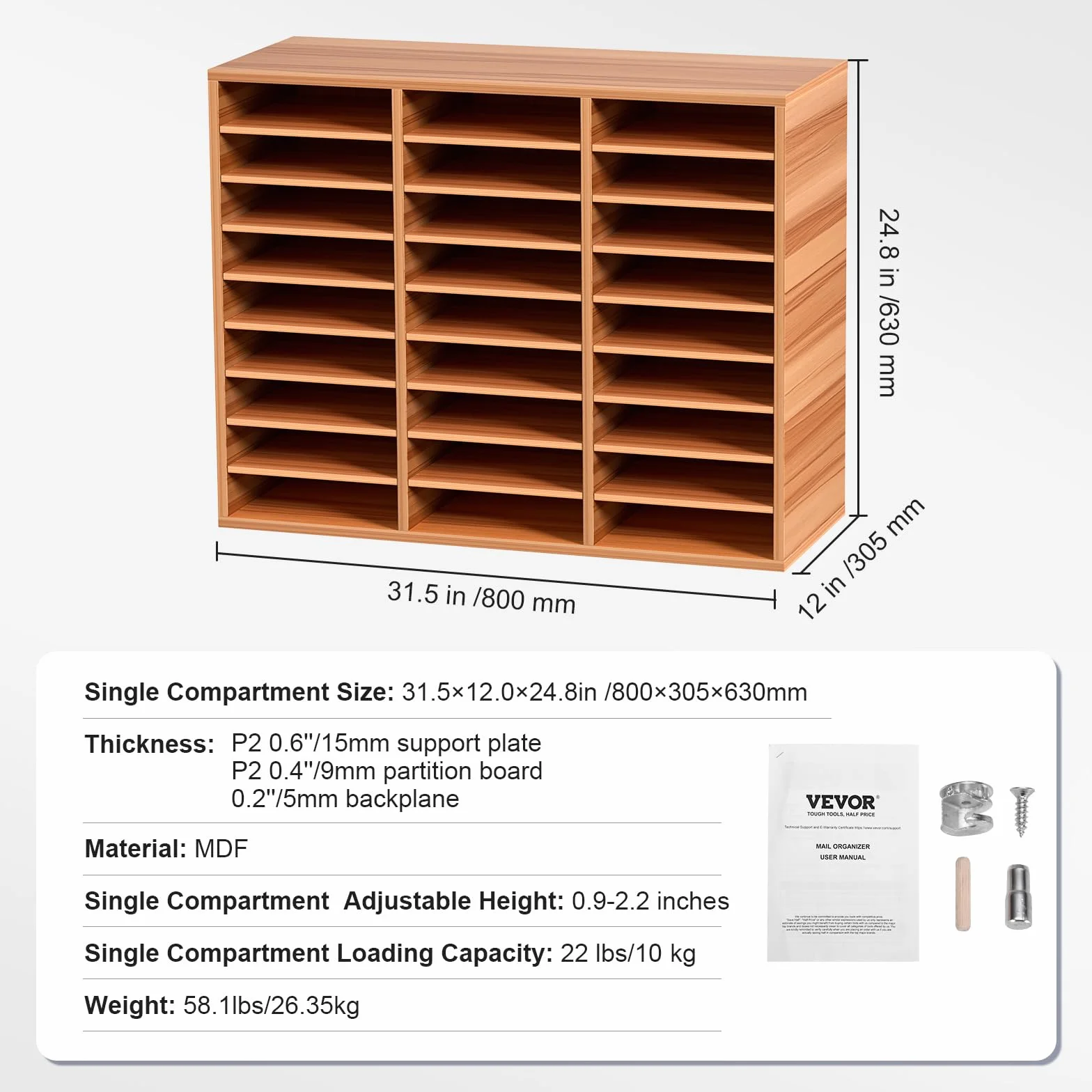 VEVOR Cassetto Mobiletto Portadocumenti max. 27 Scomparti Portadocumenti, Cassetto Portadocumenti in Legno Materiale MDF Organizzatore in Legno per Documenti Carte Riviste File per Ufficio, Scuola
