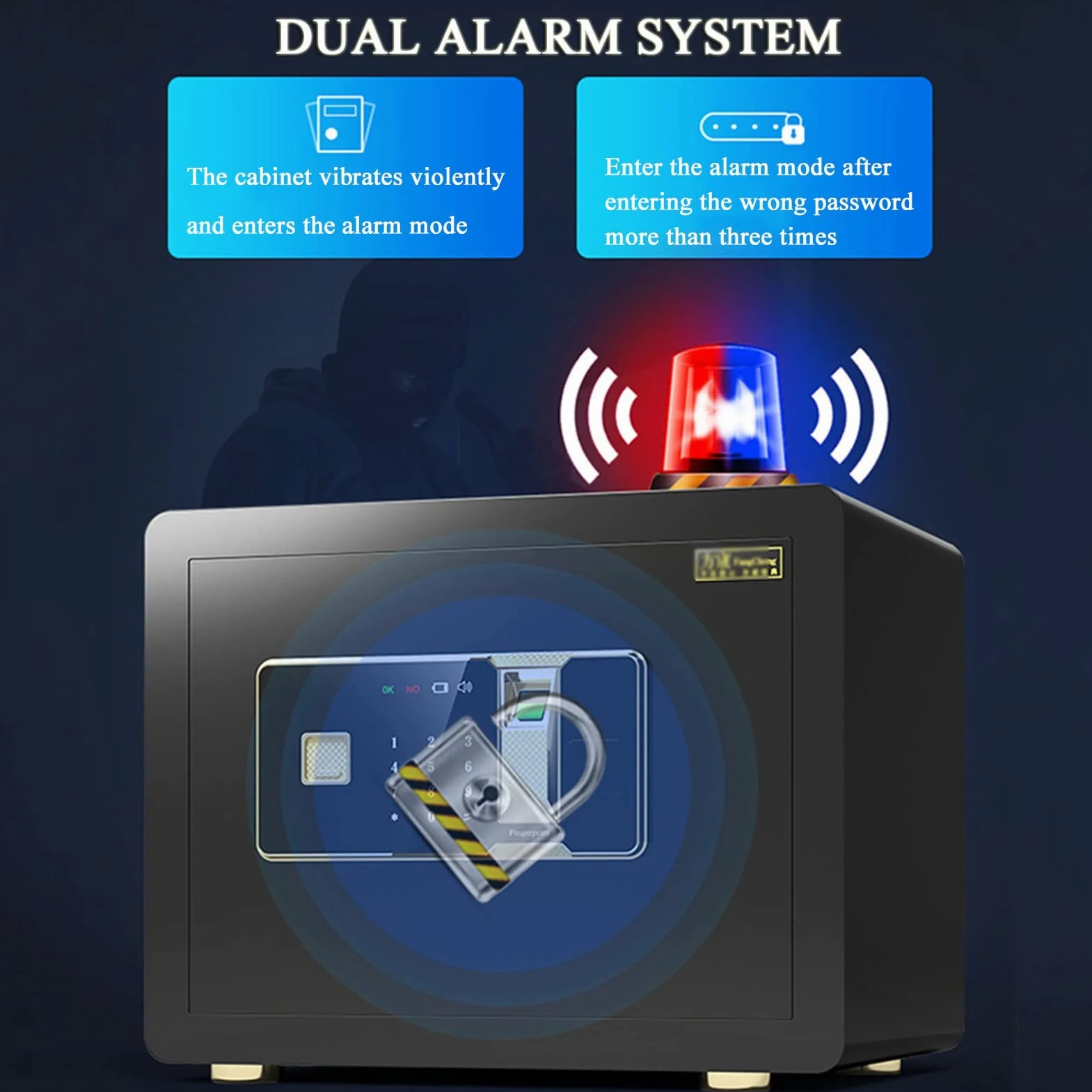 XBTGS Cassaforte, cassaforte ad accesso rapido con impronta digitale con armadio interno privato, doppio sistema di allarme, Smart Safe Box, memorizza 100 impronte digitali, prevenzione furti, bianco