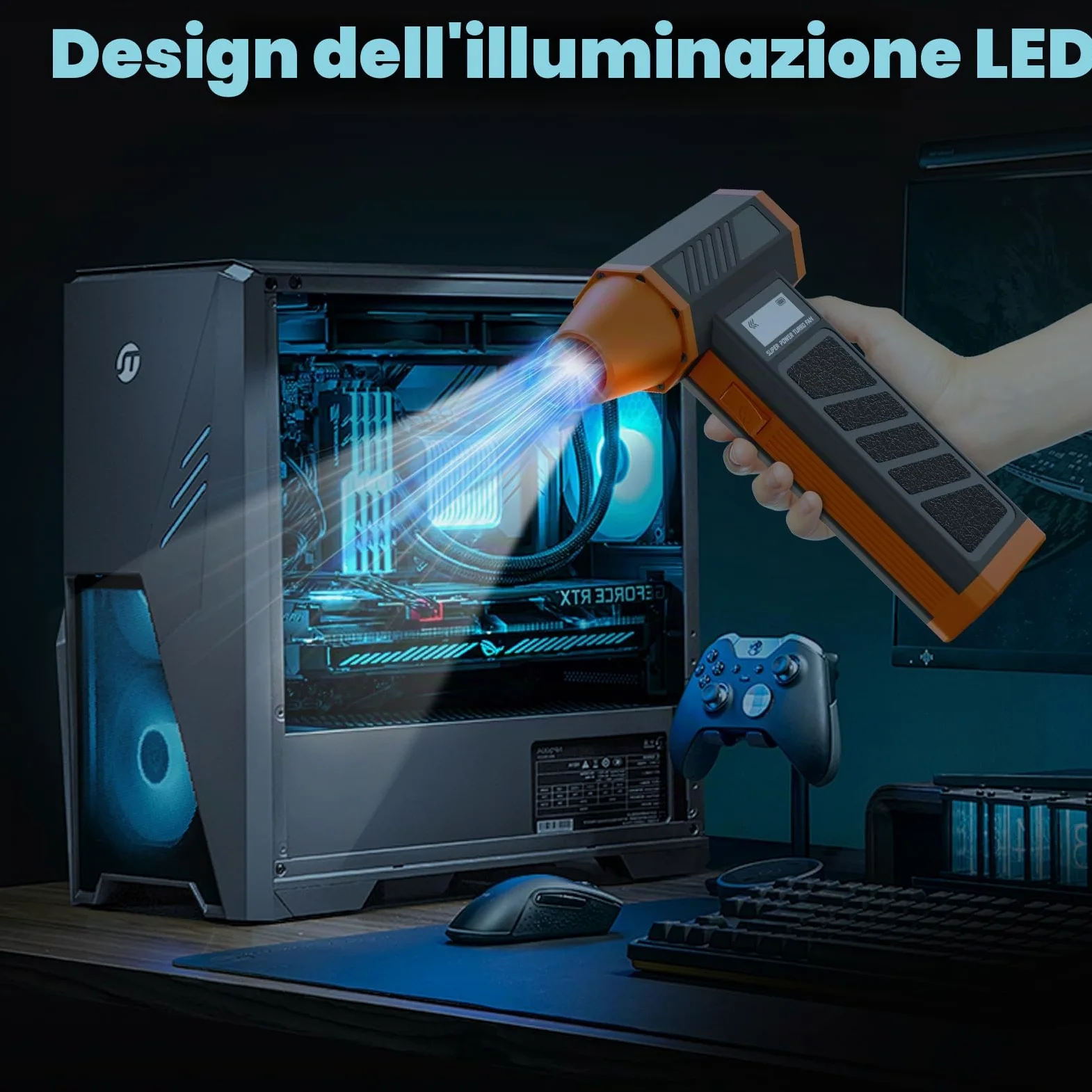 Soffiatore Aria Compressa, Aria Compressa Elettrico Air Duster | Aspirapolvere 130000RPM 2 in 1 , Elettrico Rimuovi Polvere Aria Compressa con 4 Velocità, Luce LED, per computer, casa e auto