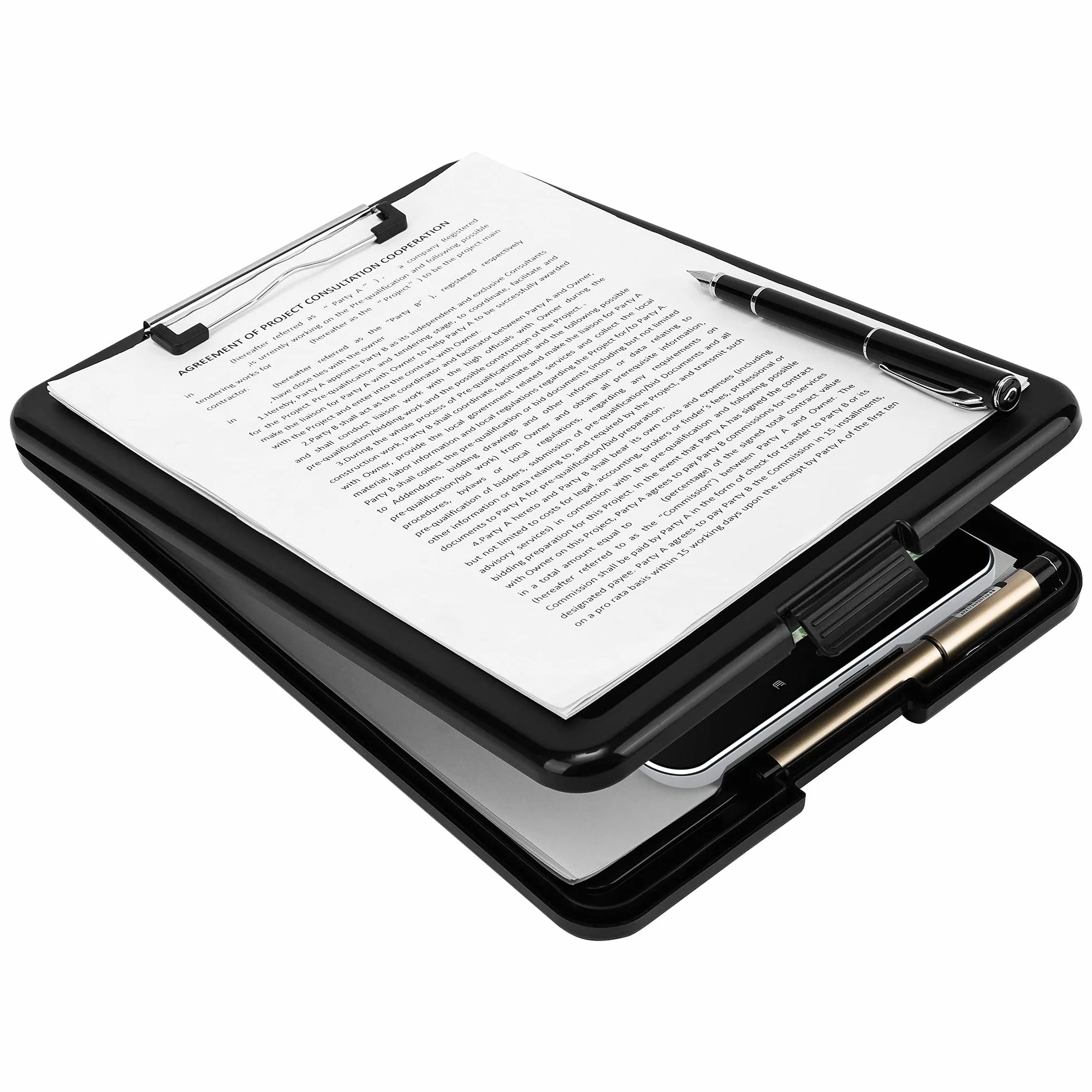 Amazon Basics Portablocco con scomparto portadocumenti, in plastica, confezione da 4, nero