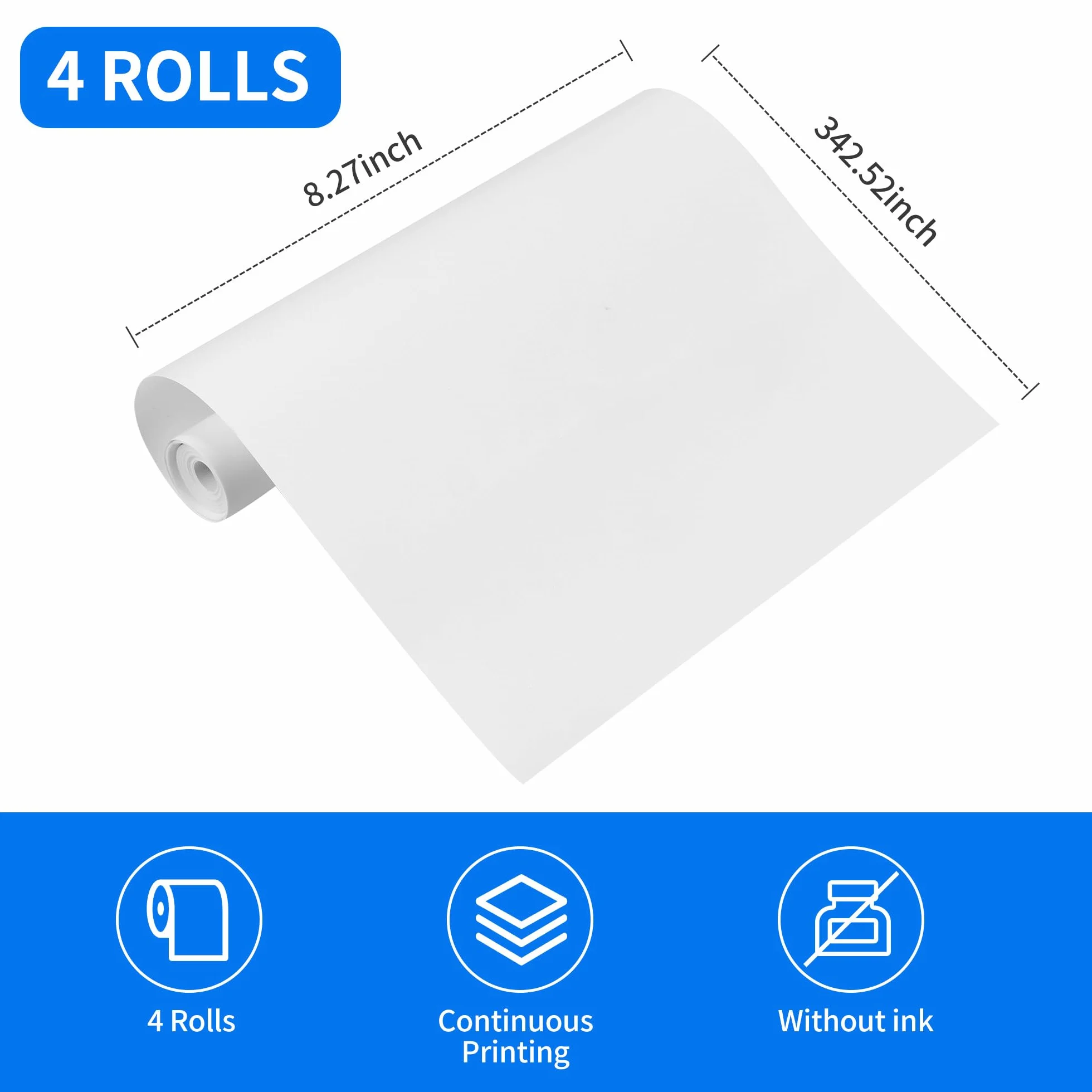 Carta Termica A4 4 Rotoli per Stampante Portatile, Papel de Impresión para Máquina Miau