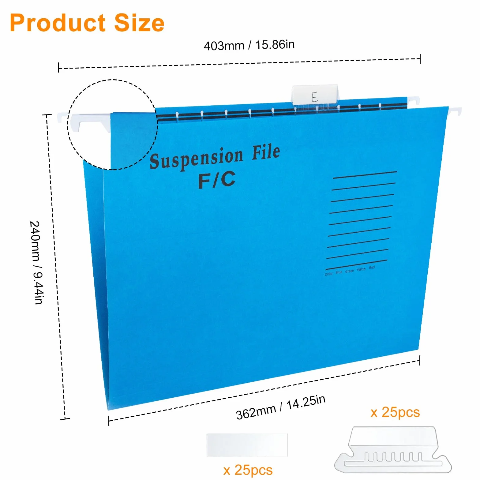Foolscap Cartelle Sospese, 20 Pezzi Cartelline Sospese in Carton con Linguette e Inserti, Cartelle Sospese FC, Cartelle da Appendere per Schedario, Ufficio, Scuola