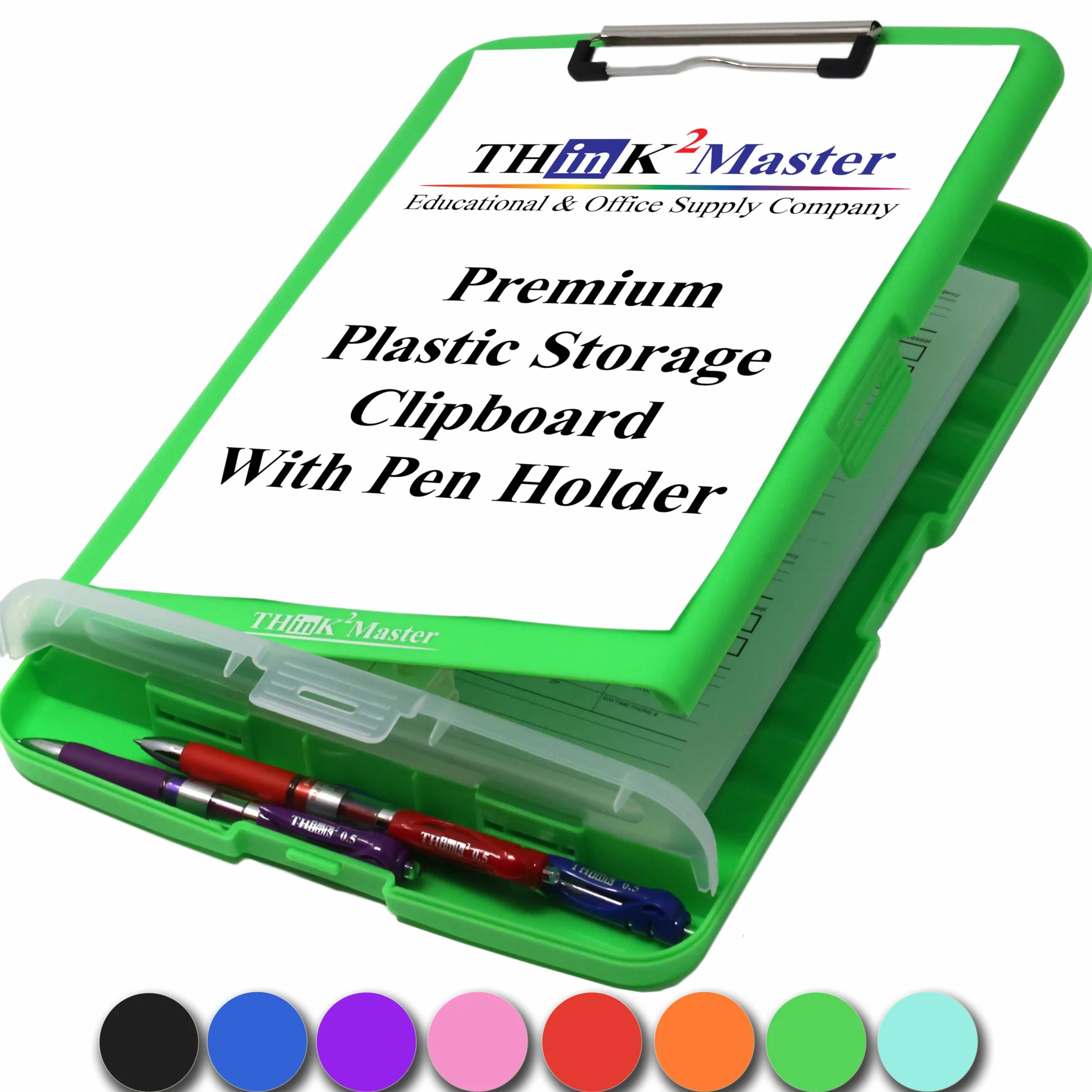 Think2Master Portablocco in plastica verde con portapenne. | 25% più pesante e 25% più robusto, resistente, indispensabile per infermieri, insegnanti e aule.