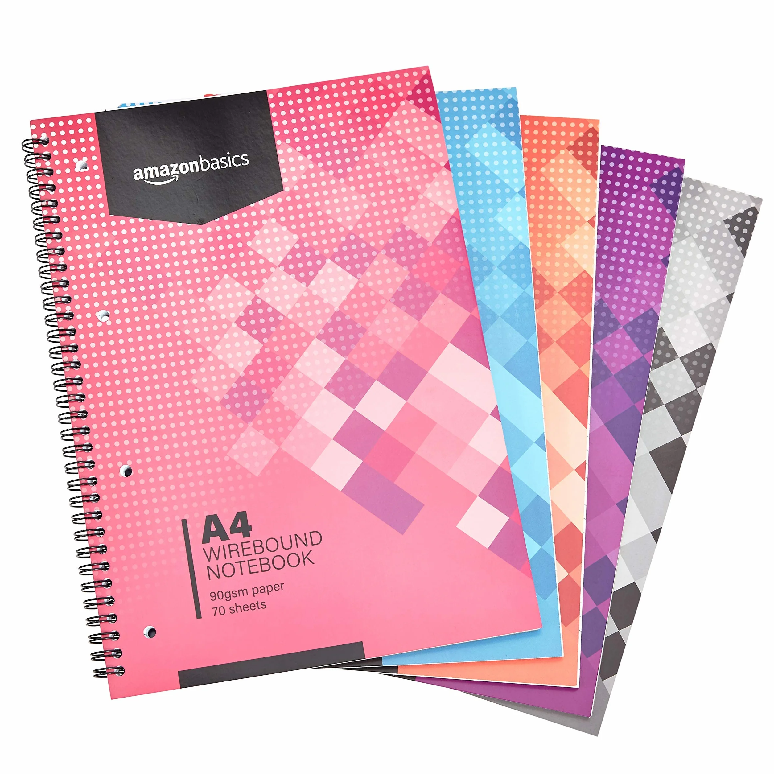Amazon Basics Quaderno a Spirale A4 70 Fogli 140 Pagine 90 g/m² Confezione da 5
