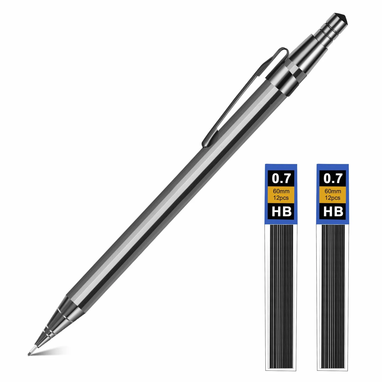 OFFCUP Matite Meccaniche Set 0.7mm Portamine in Metallo con 2 Tubo HB Mine per Disegno Scrittura Schizzi