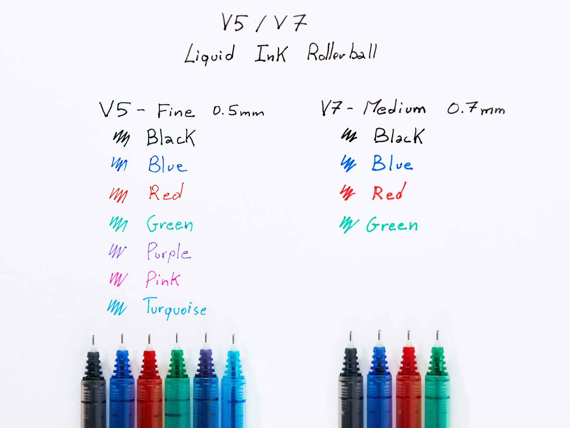 PILOT Set di 5 V5 Penna roller Inchiostro liquido a punta Fine 0,5mm - 2 Nero, 2 Blu, Rosso