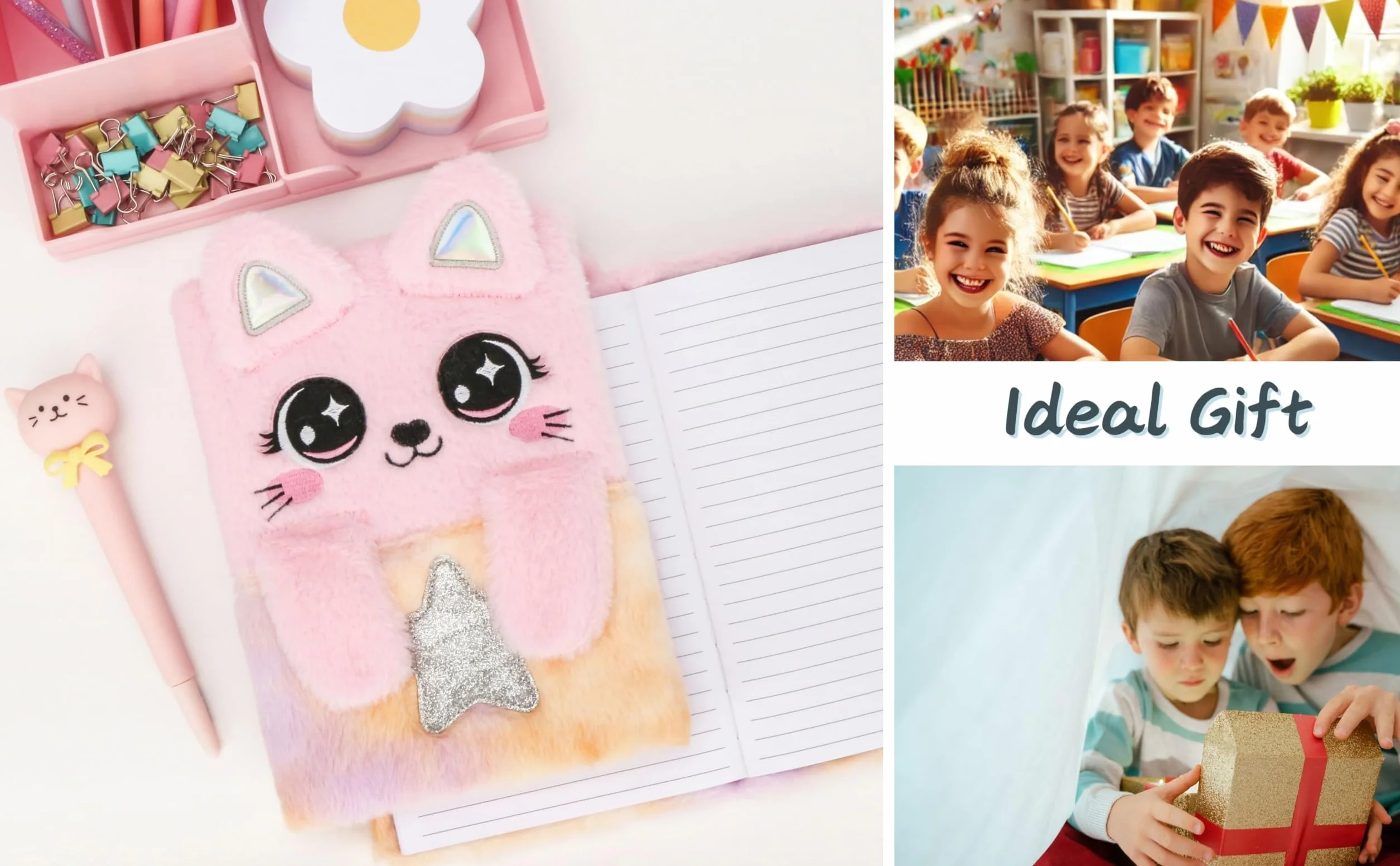 Exerz Quaderno A5 Gatto Rosa Antistress Orecchie Zampe Pieghevoli 160 Pagine a Righe