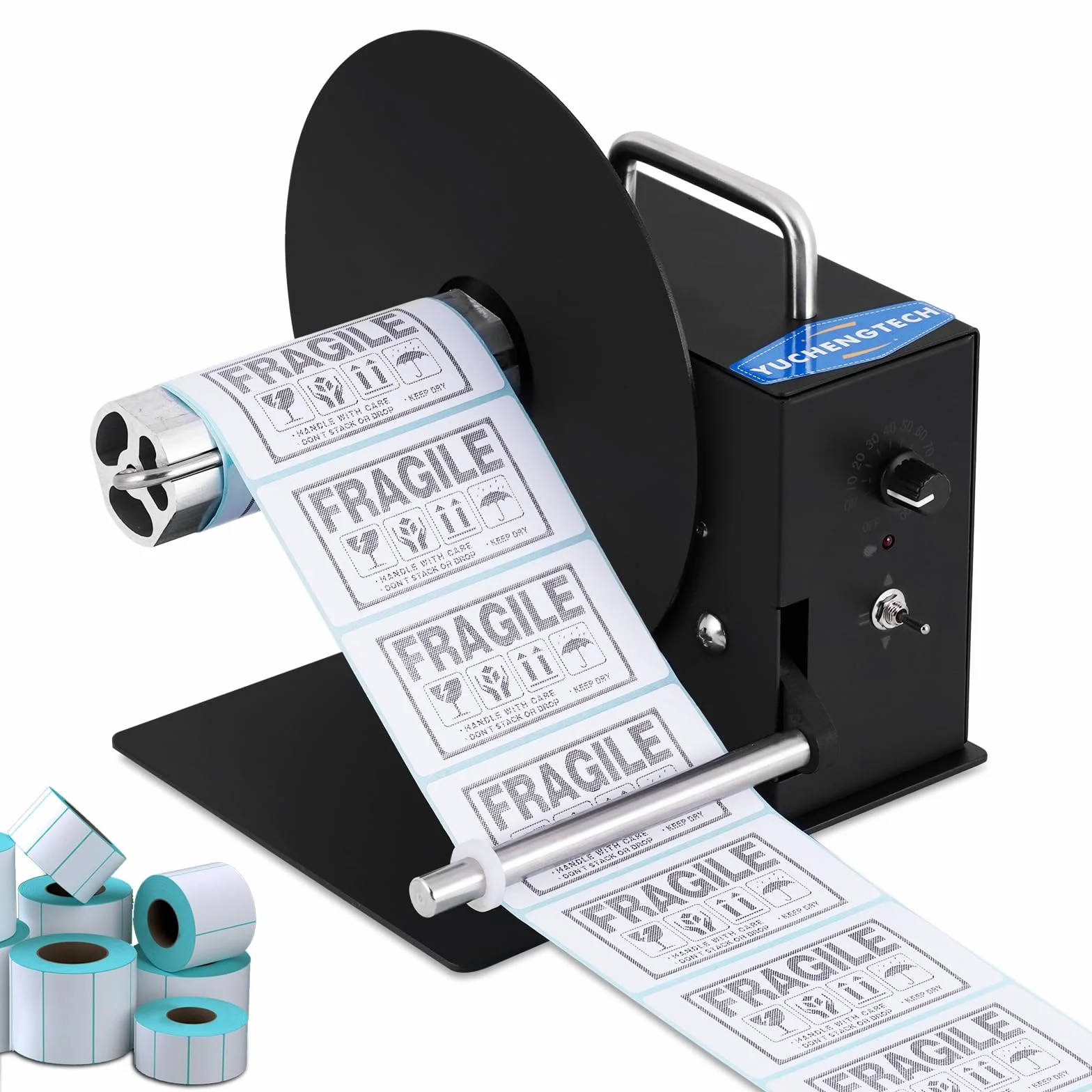 YUCHENGTECH Avvolgitore Etichette Automatico Diametro 180mm Velocità Regolabile 0-8 pollici/s Avvolgitore Etichette Bidirezionale per Nucleo 40/76mm o Senza Tubo di Carta con Istruzioni e Accessori