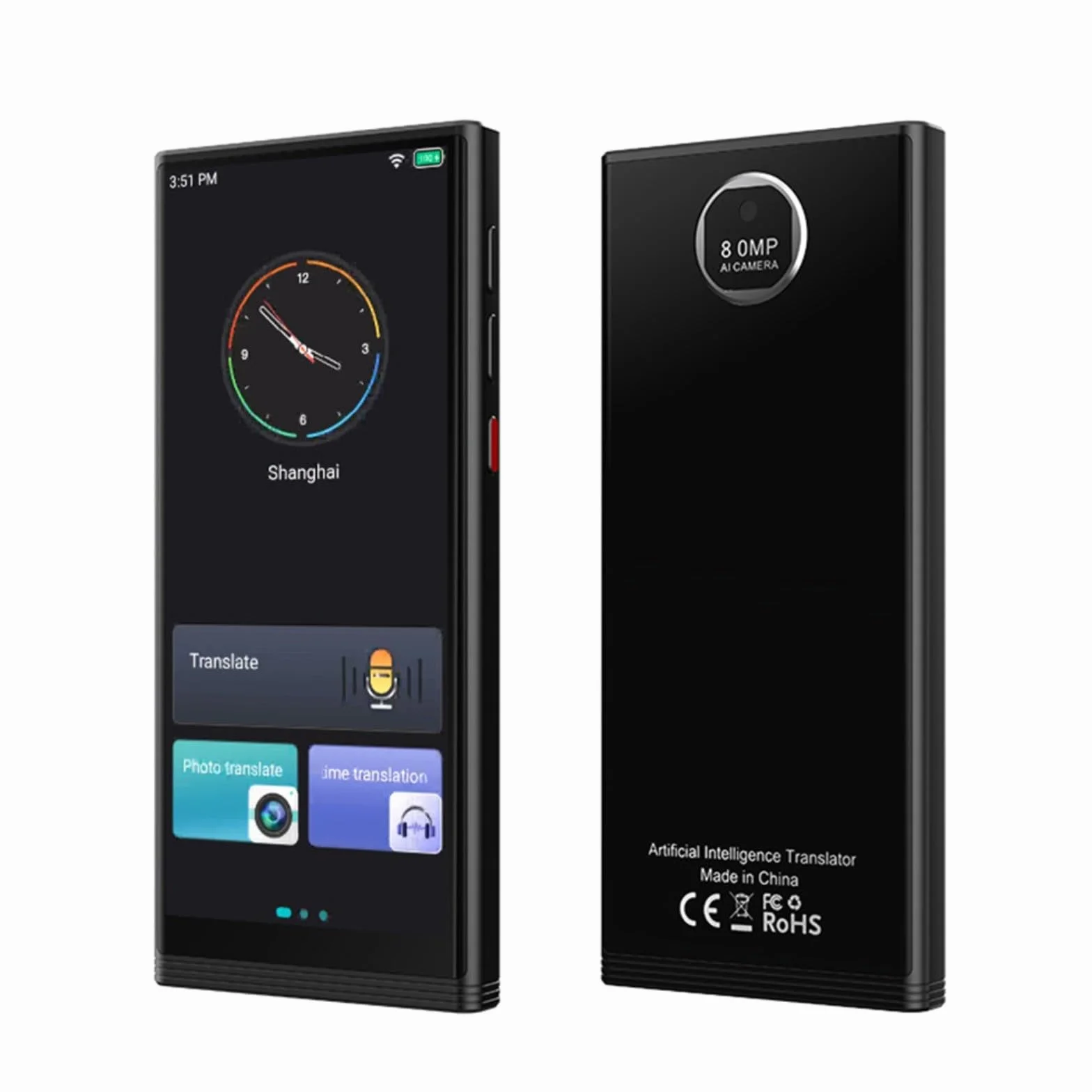 Traduttore di lingue portatile con supporto di 138 lingue e 22 opzioni offline, fotocamera da 8 MP, interpretazione simultanea per turisti pendolari globali, nero