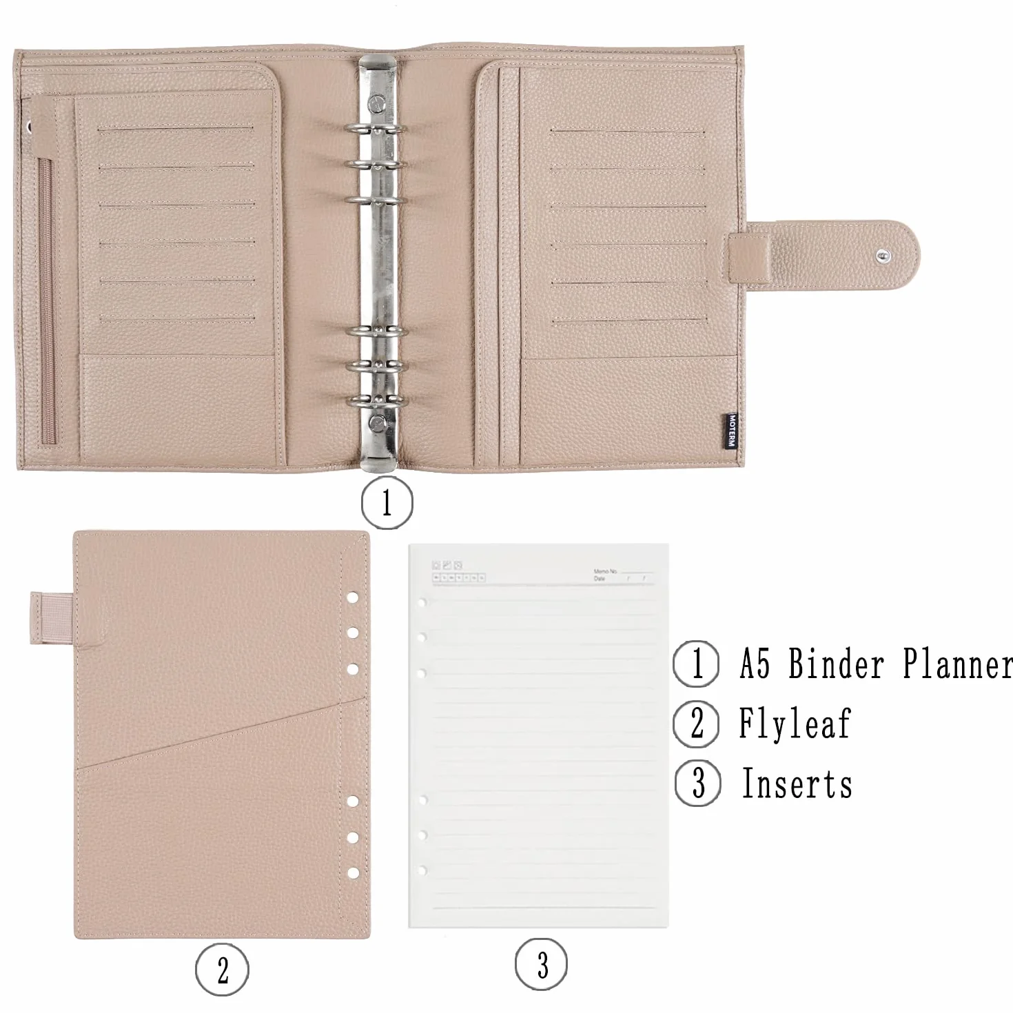Moterm A5 Luxe Raccoglitore con Anelli - Organizer in Vero Cuoio (Ghiaia-Taupe, Anello da 30mm)