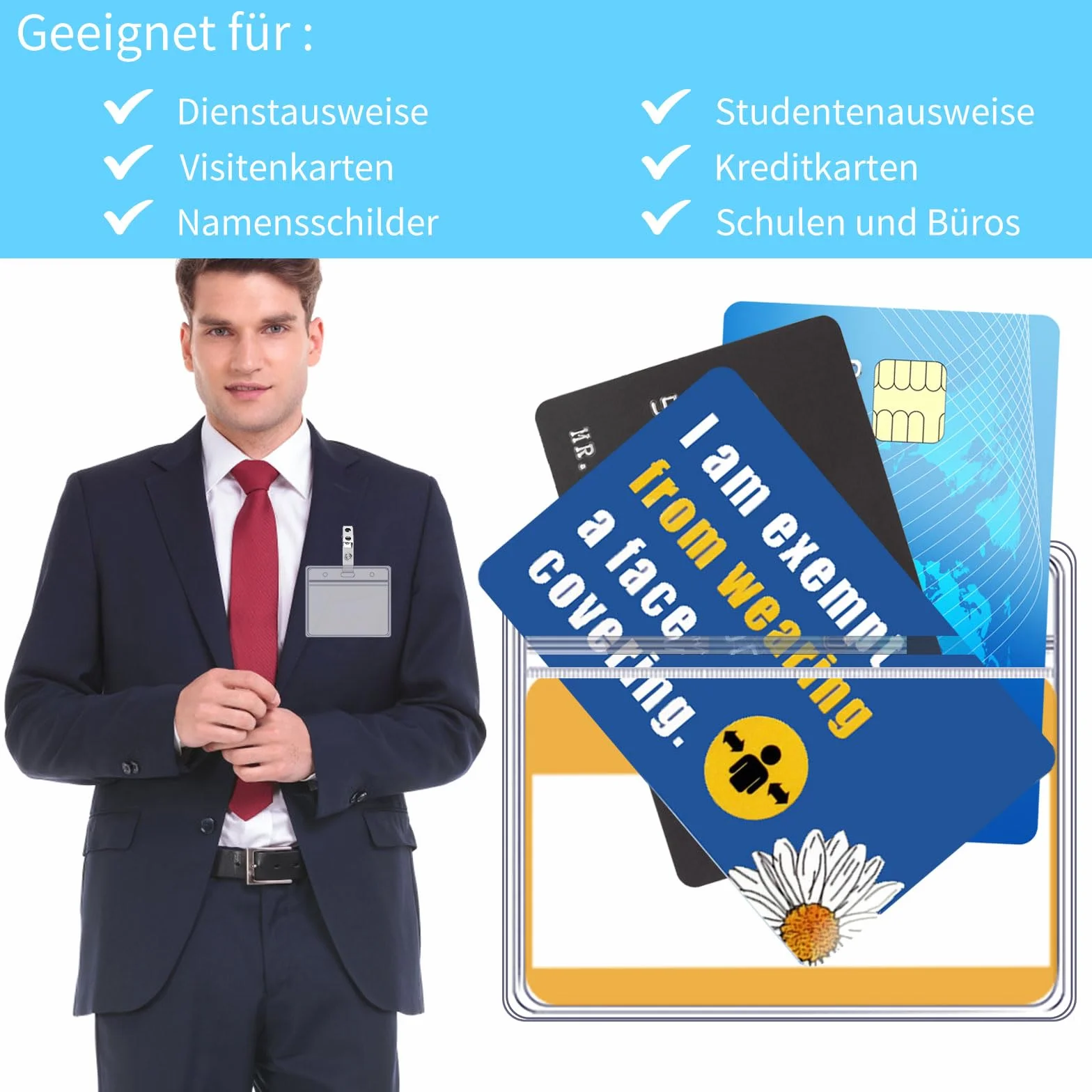 Porta Badge Con Clip Trasparente 100 Pezzi 9 x 8,5 cm Cartellino Identificativo Plastica Orizzontale Impermeabile