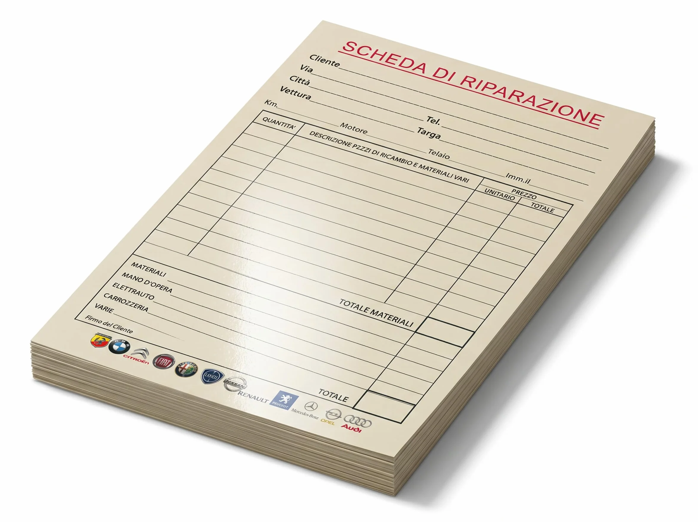 1000 Cartoncini A4 Scheda Riparazione Oﬃcina, Carrozzeria, Meccanico, Garage, Autorimessa, Schede di lavoro