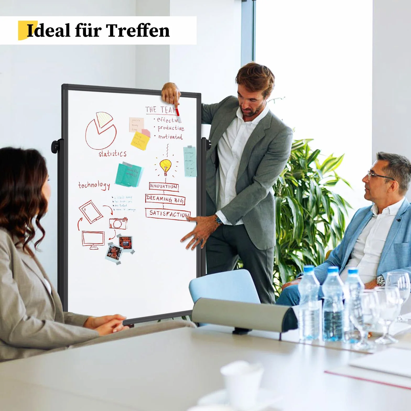 maxtek Lavagna bianca mobile nera 120 x 80 cm, altezza regolabile su entrambi i lati, lavagna magnetica con supporto, per ufficio, aula e casa
