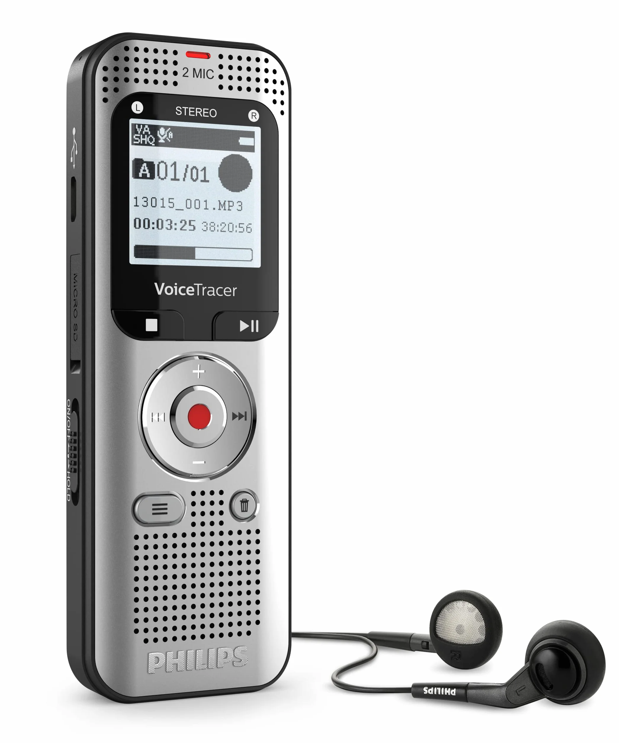 Philips VoiceTracer DVT2015, registratore vocale, 8 GB, 2 microfoni stereo. Licenza AI Sembly in prova: l’Intelligenza Artificiale crea riassunti, trascrizioni
