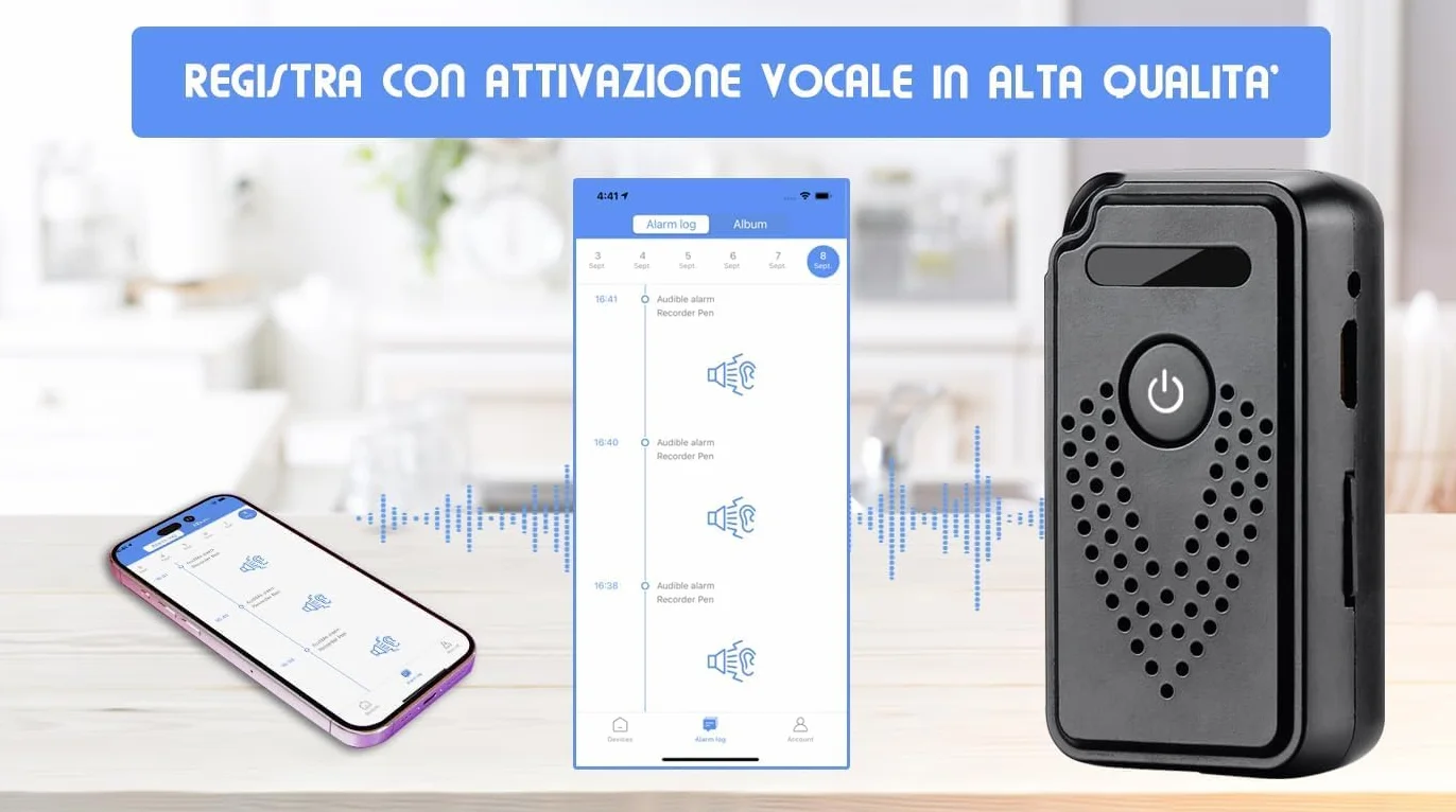Registratore Vocale Digitale Professionale con Controllo Remoto via Wi-Fi e Trasferimento File a Distanza su smartphone (King Guard F1)