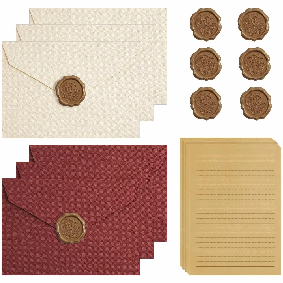 Kit per Scrivere Lettere Antiche 22 Pezzi, Buste Vintage, Carta da Lettere, Sigilli di Cera, Rosso + Bianco