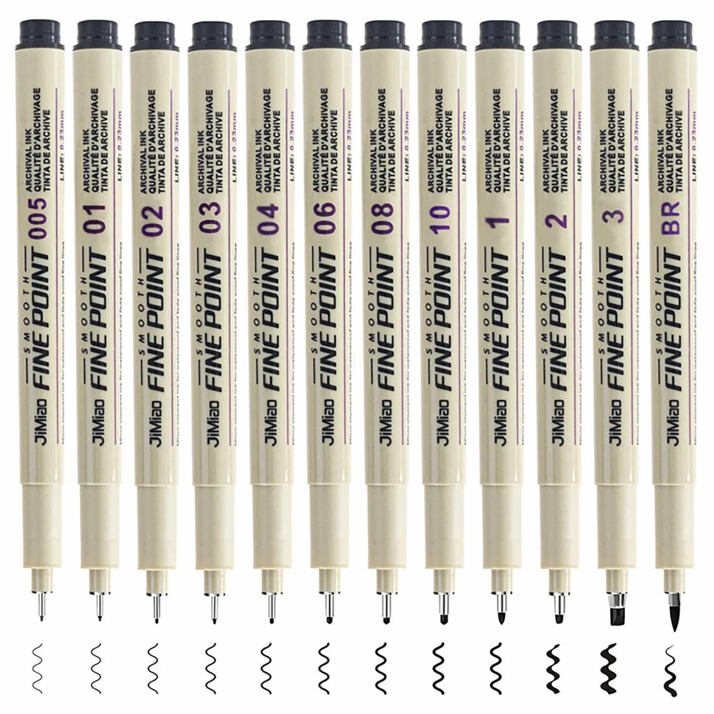 Penne da disegno Pigment Liner Nero Punta Fine impermeabile 12 Pezzi
